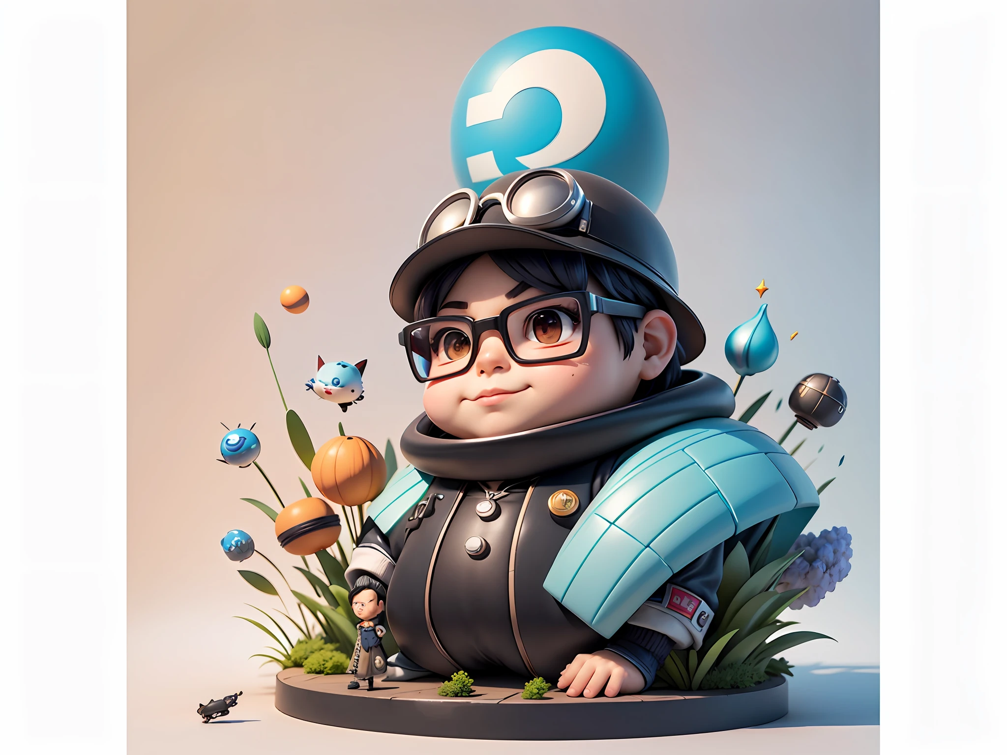 Masterpiece), (Excellent), (Super Meticulous), (Full Body: 1.2), Super Young Woman, Beautiful, Sexy, Bursting, Oriental Face, TV Anchor, Bust Portrait Illustration, Alone, Black Suit, Blue Tie, Silver Glasses, Slightly Chubby Face, Very Clean Face, No Beard, Black Super Short Hair, Black Eyes, Confident Smile, 3c Computer Sub-Products, iPad, iPhone, Digital Painting, 3D Character Design by Akira Toriyama with Mark Claireden and Pixar and Hayao Miyazaki, The illustration is a high-definition illustration in 4K resolution with very detailed facial features and cartoon-style visuals.