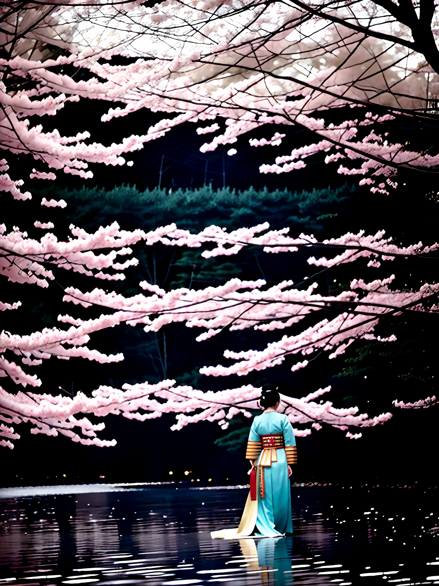 /imagine prompt: color photo of a Geisha in the style of an Akira Kurosawa movie, sharp, elegant, mysterious, delicate, enigmatic; night, lanterns, cherry blossoms; serene, pensive, introspective; Leica M10-P, Kodak Portra 800 film, 35mm lens, black and white filter, long exposures; Akira Kurosawa, Wong Kar-wai, Sofia Coppola, Tim Walker —c 10 —ar 2:3