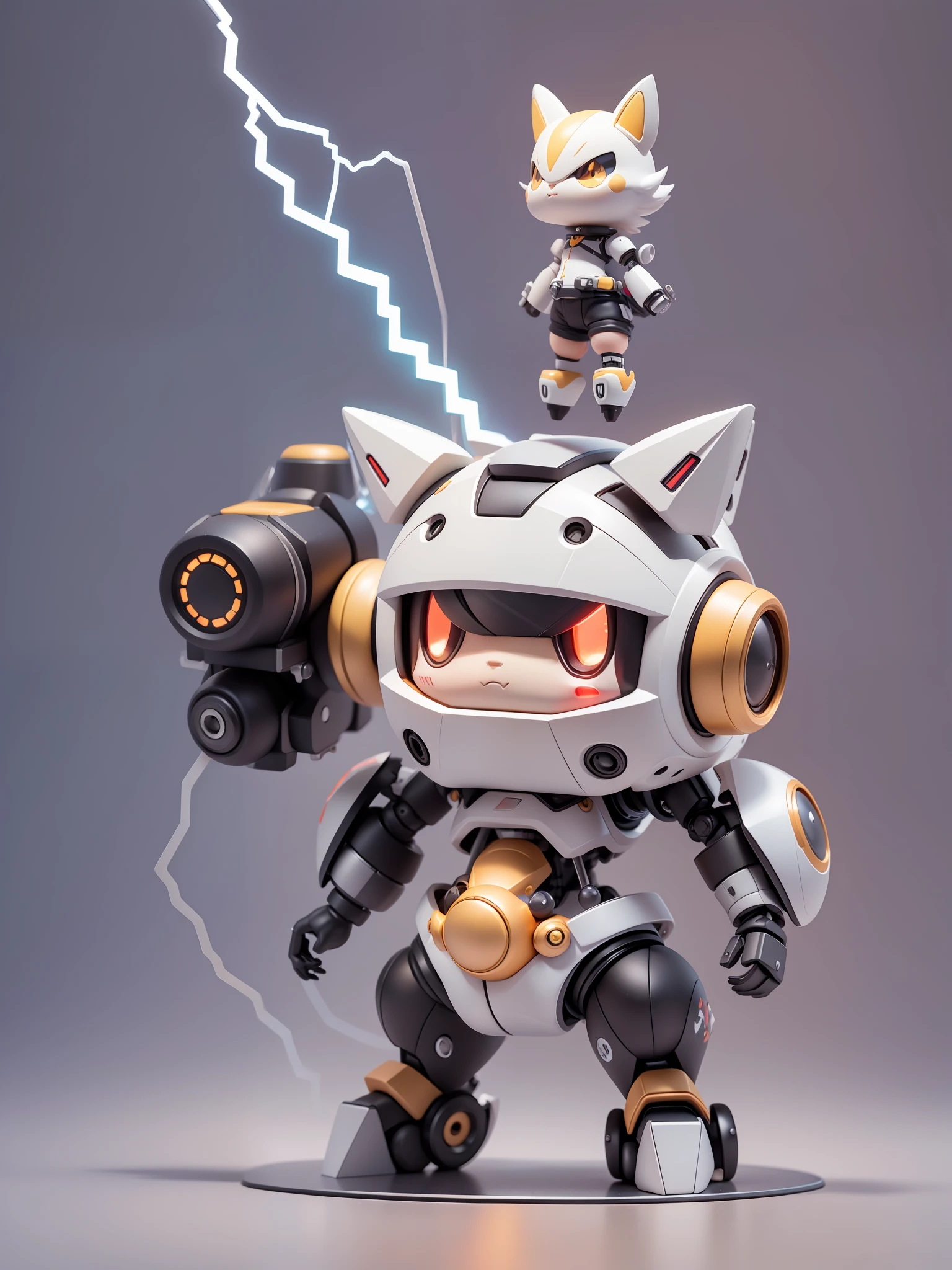 (Mechanical Car: 1.331), (Mechanical Turret), Cute Style, Small, Big Head, 3D Rendering, ((Q Version)), Pokémon Style, Machine Style, Cinematic Texture, Figures, Pokémon, Movie Lights, Heavy Robotic Arm, Mechanical Belly, Mechanical Legs, Mechanical Legs, Mechanical Sense, Background Surround Lightning, Spinning, Colorful Light, Lightning, Cool, Clean White Background, Ray Tracing, Premium Colors, Full Body 3D Model, Action, Stylish Blind Box Toys. (fill body:1.2)，chibi