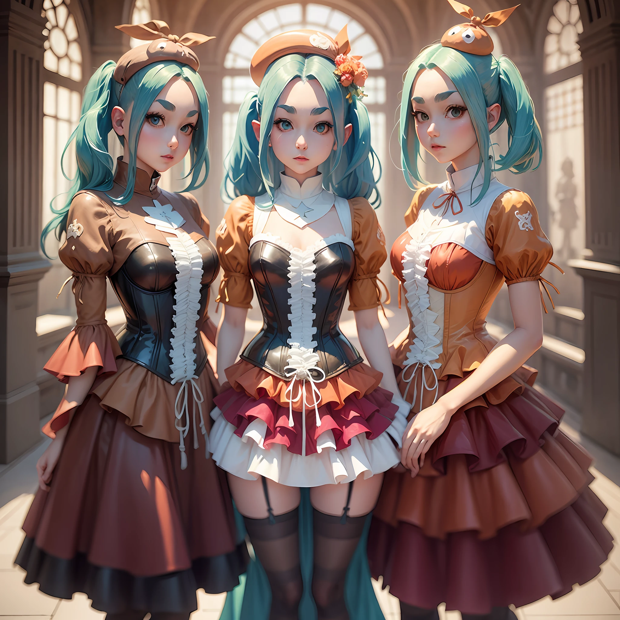 very high image quality, high quality, masterpiece, exquisite, 16K, anime, manga, illustration, fantasy, many pretty girls, group photo, corset dress, colorful --auto --s2