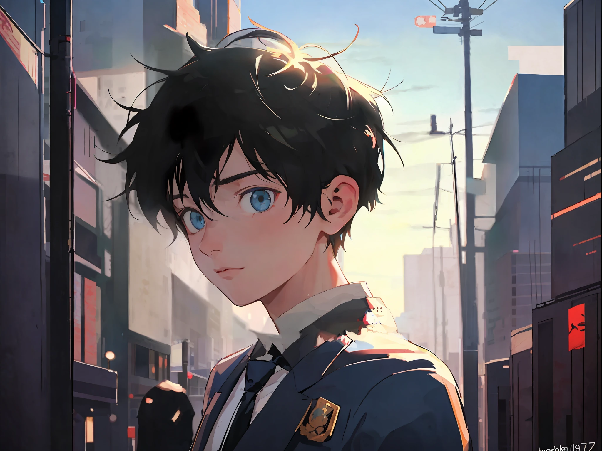 anime boy with black hair and blue eyes in a city, anime boy, realistic anime artstyle, tall anime guy with blue eyes, anime realism style, beautiful anime portrait, high quality anime artstyle, stunning anime face portrait, artwork in the style of guweiz, realistic anime art style, kuvshinov ilya, anime artstyle, anime. soft lighting
