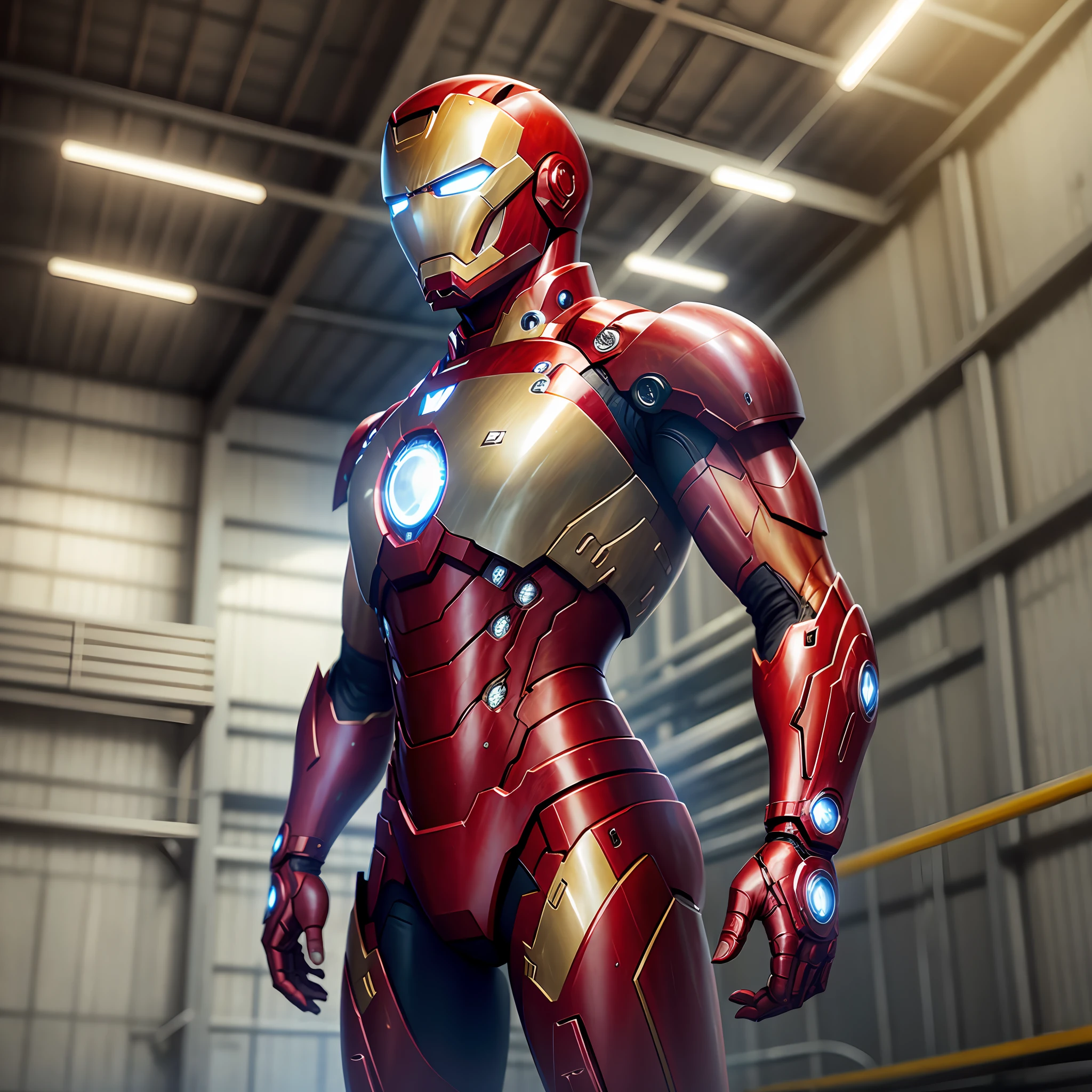 Elon Musk wearing the Iron-man Armor inside a SpaceX warehouse, Hyper Realistic, Incredibly Detailed, Perfectly Correct Anatomy --auto --s2