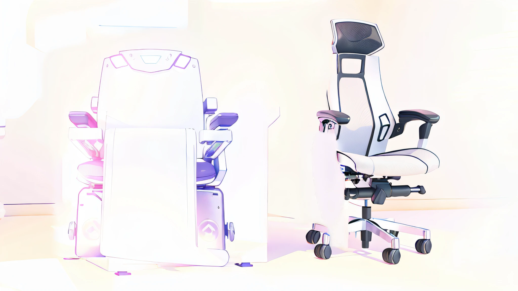 realistic 3D rendering, close-up of a futuristic gaming chair, described as a sharp detailed 3D rendering, clean digital rendering, futuristic chair, rendered in keyshot