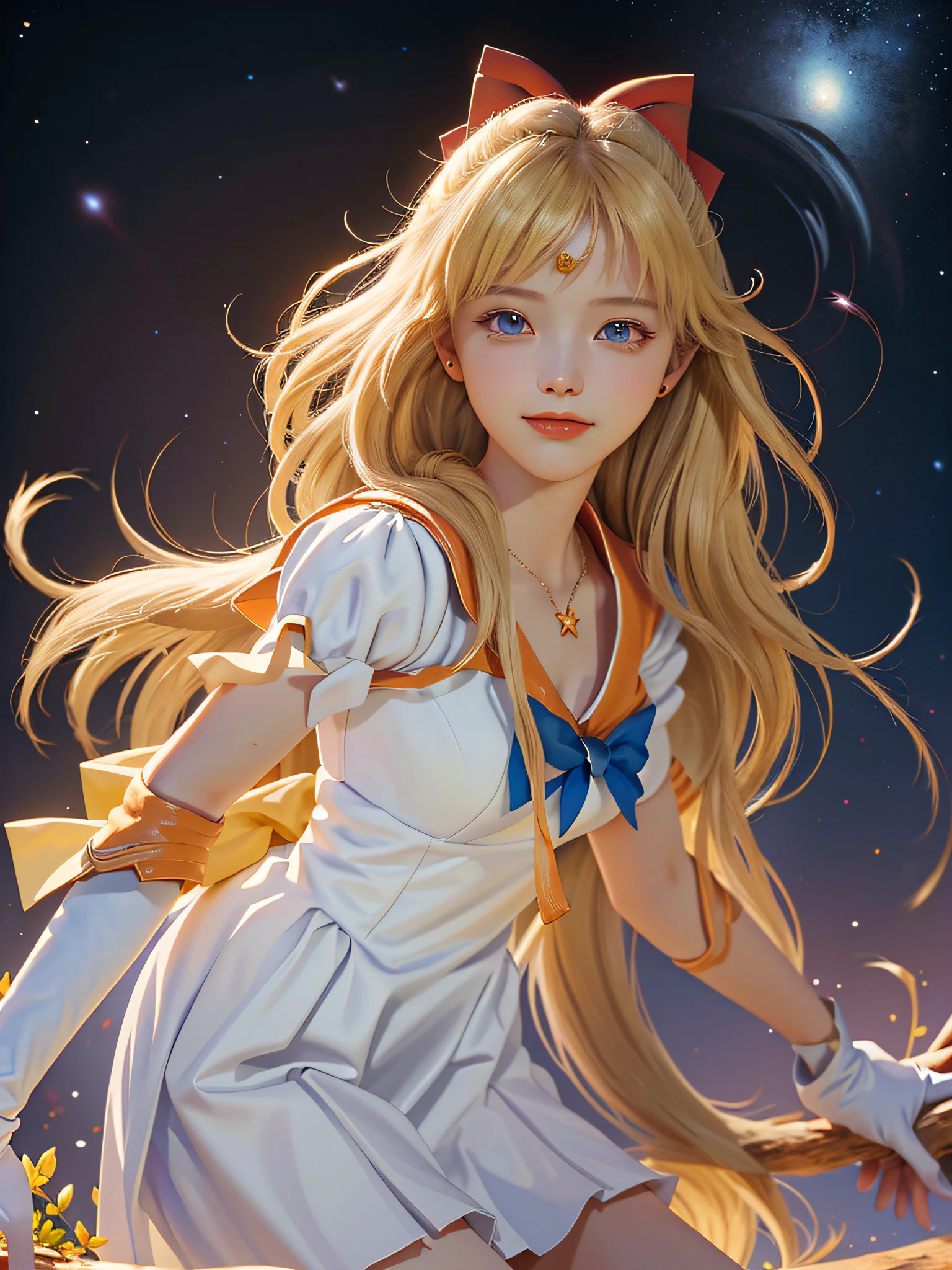 (Masterpiece, best quality; 1.3), extremely detailed CG, super detailed, 1 girl, solo, smile, looking at the audience, stylish Ungle, long blonde hair, blue eyes,
SV1, sailor senishi uniform, orange skirt, elbow gloves, tiara, orange sailor collar, red bow, orange necklace, white gloves, jewelry,
many hearts, facial focus, venus, tornado, abstract background, heart storm, halt beam, heart bubble, heart bath, halt star, heart flower, heart light, heart world, heart background, galaxy background, heart weapon, heart halo,