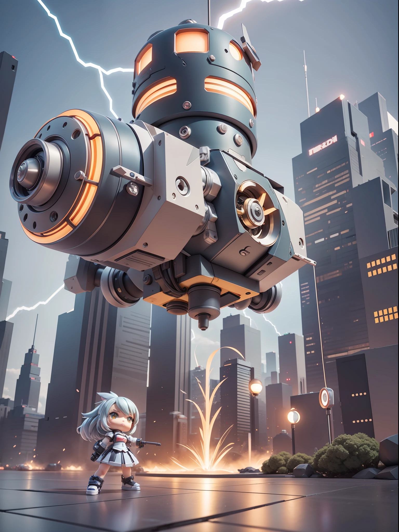 (Mechanical Turret: 1.331),, Cute Style, Small, Big Head, 3D Rendering, ((Q Version)), Pokémon Style, Machine Style, Cinematic Texture, Figures, Pokémon, Movie Lights, Mechanical, Background Around Lightning, Spirling, Colorful Light, Lightning, Cool, Clean White Background, Ray Tracing, Premium Colors, Full Body 3D Model, Action, Stylish Blind Box Toys. (fill body:1.2),chibi