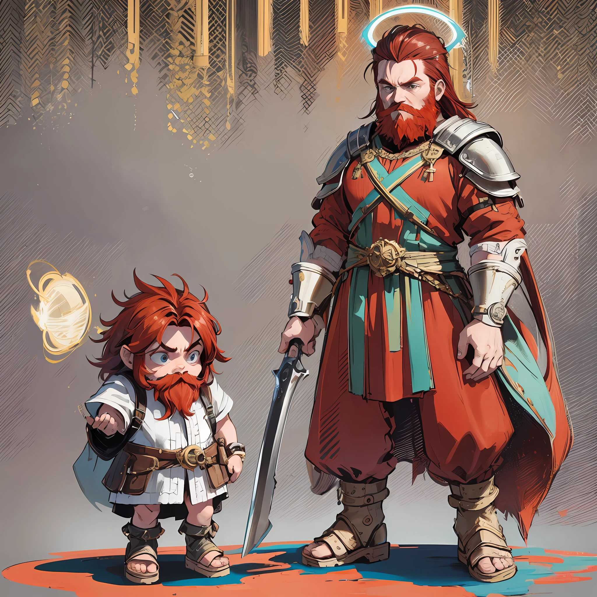 Character creation - Gender: Male - Race: Dwarf - Hair: Short, Red - Beard: Red - Age: 35 years - Accessory: Halo - Clothing: Djellaba - Color1: White - Color2: Gold - Style: Epic. --auto --s2