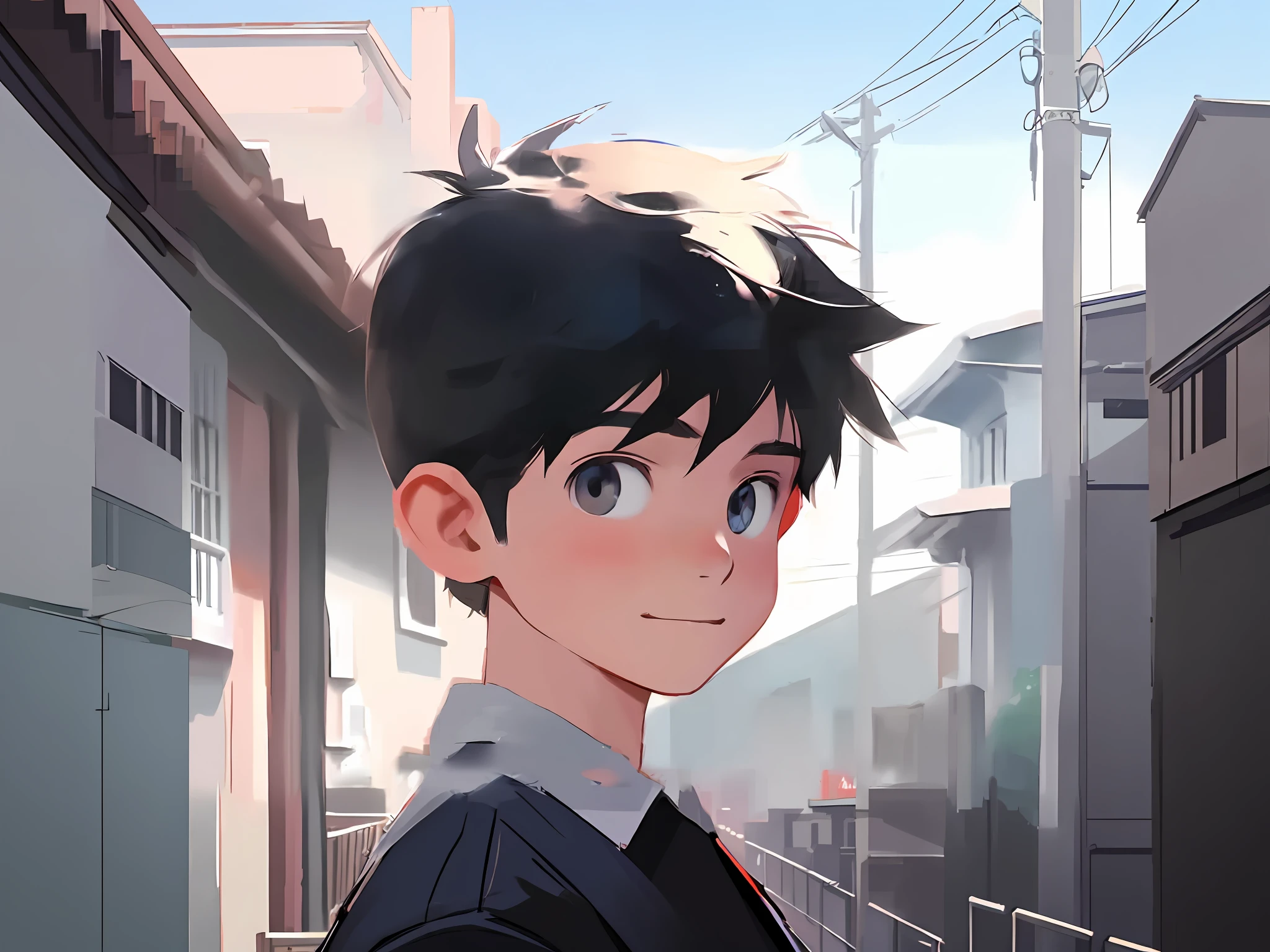 anime boy with black hair and blue eyes in a street, realistic anime 3 d style, anime boy, anime realism style, pixar and ilya kuvshinov, realistic anime artstyle, artwork in the style of guweiz, ross tran style, realistic anime art style, made with anime painter studio, kuvshinov ilya, anime artstyle