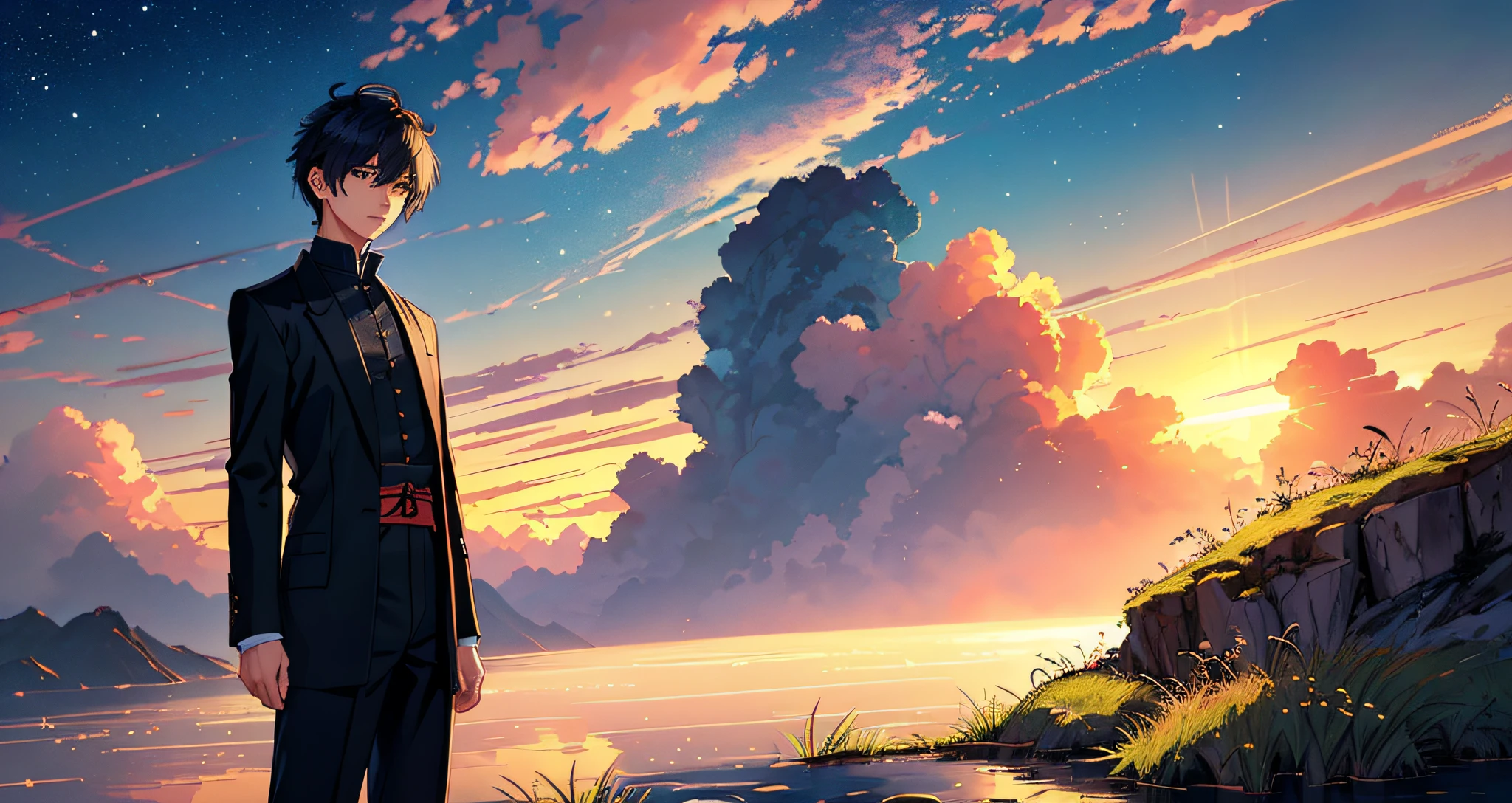 (杰作:1.5),(超详细),(超级详细CG 8K壁纸),(bestshadow:1.1),(1boy:1.2),(stroppy, soloist:1.3),(fantasy),(night sky),(outdoor),(cloud),(wind),(short hair),(focus on theme),(extremely detailed eyes),(face shadow),(foreground and background:1.1),(composition, proportion),(perspective),(light),(color),(texture),(details),(beautiful),(mature young man)