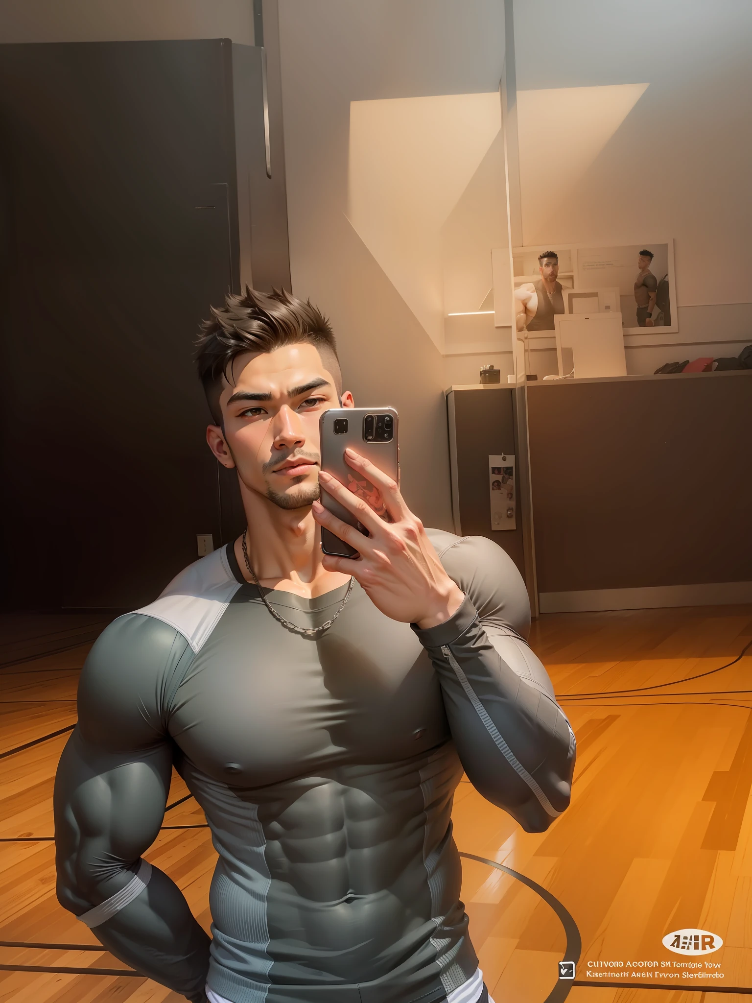 Handsome, selfie, muscular, Asian, tights