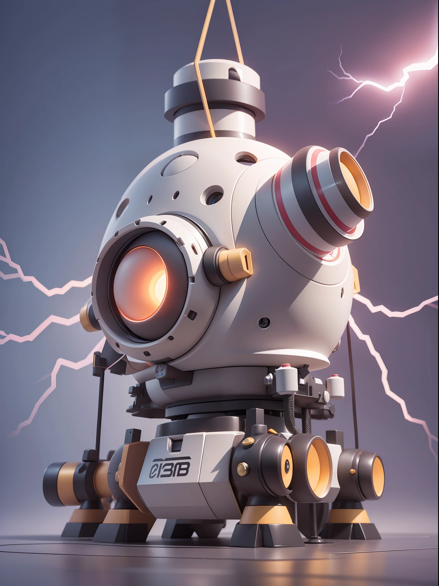 (Mechanical Turret: 1.331), Turret, Cute Style, 3D Rendering, ((Q Version)), Pokémon Style, Machine Style, Cinematic Texture, Figures, Pokémon, Cinematic Lights, Mechanical, Background Surround Lightning, Spinning, Colorful Lightning, Lightning, Cool, Clean White Background, Ray Tracing, Premium Colors, Full Body 3D Model, Action, Stylish Blind Box Toys. (fill body:1.2),chibi