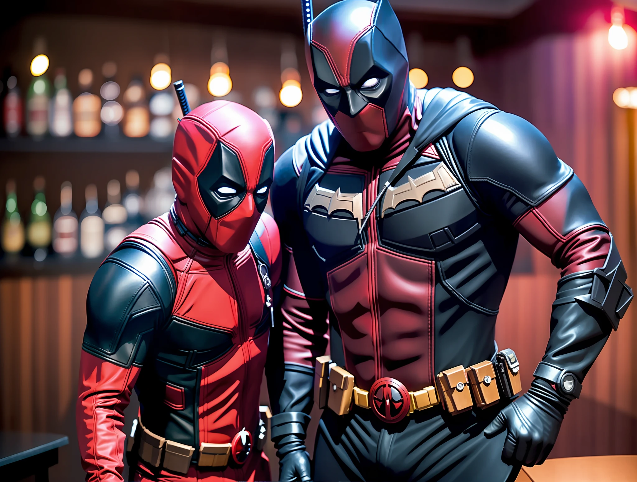 in a bar 2person: deadpool, batman
