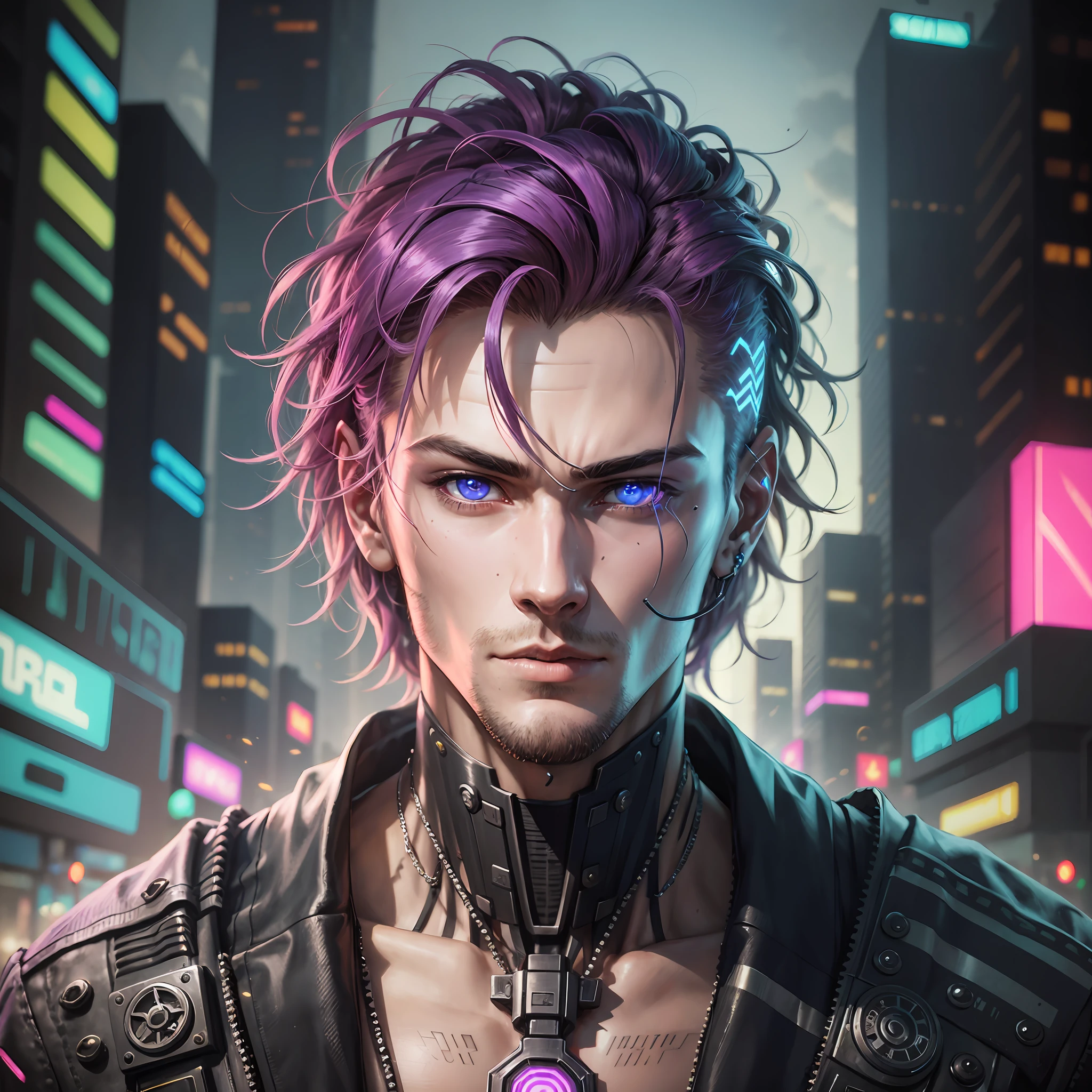 Cyberpunk, half-human, human-faced, other mechanical, handsome male --auto --s2