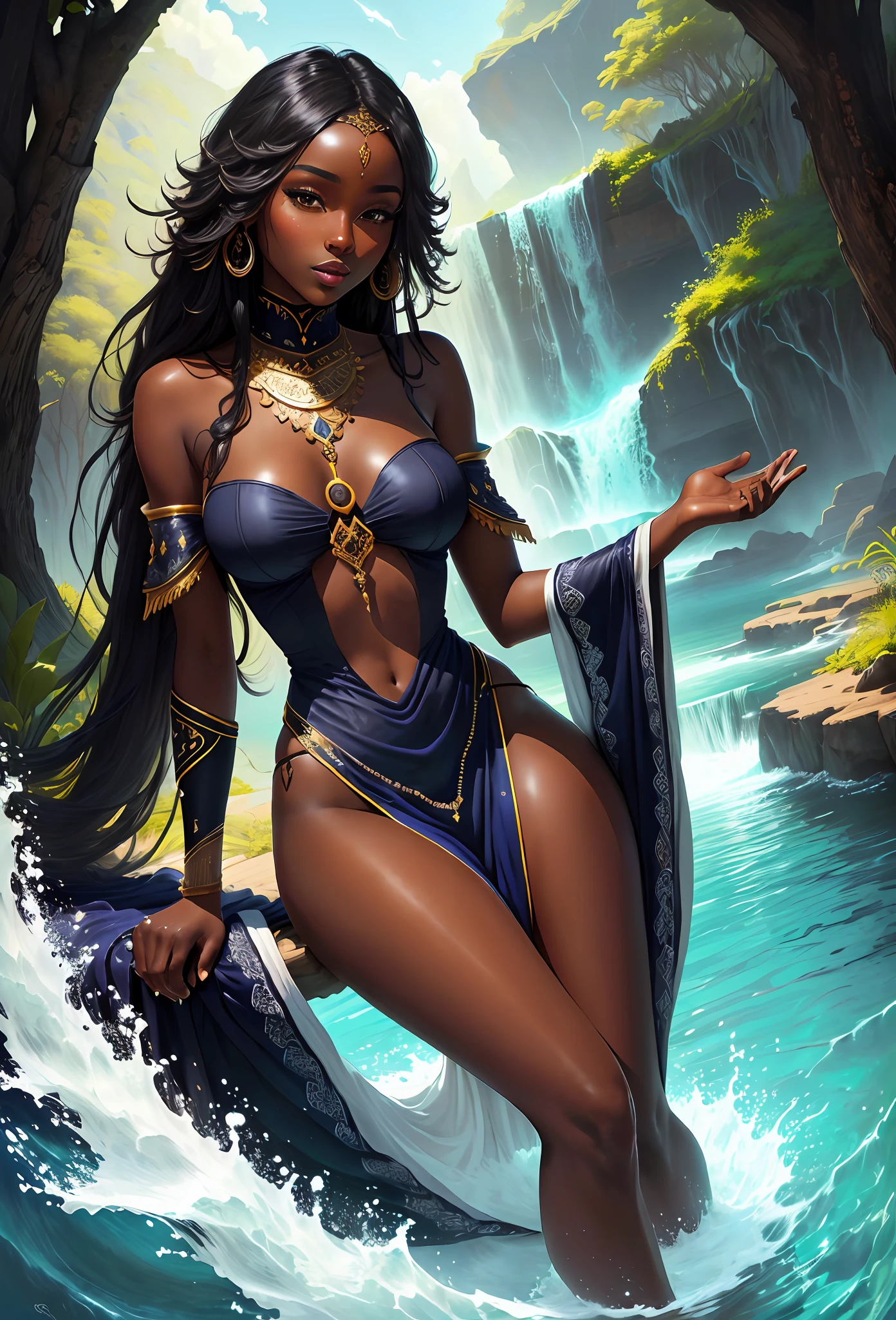 beaultiful ebony woman in paradise, a mystical and heavenly place