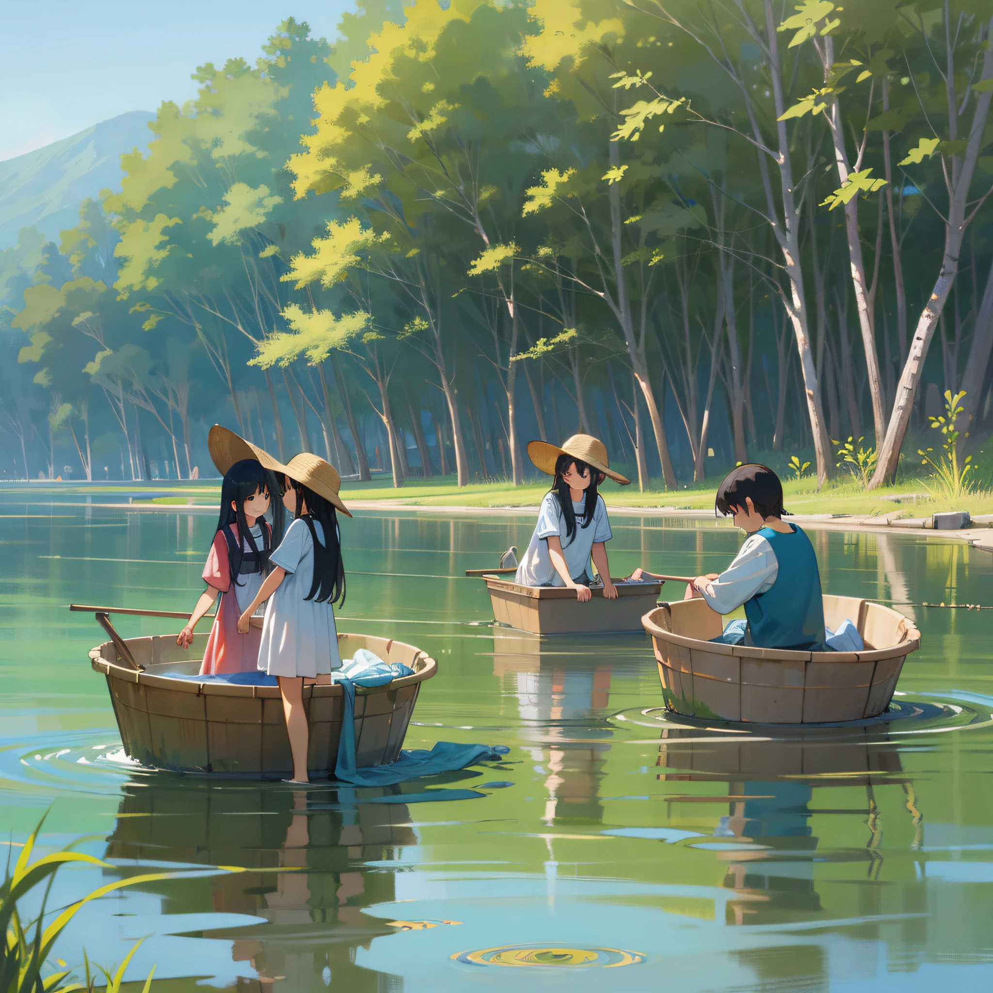 people doing laundry in a lake --auto --s2