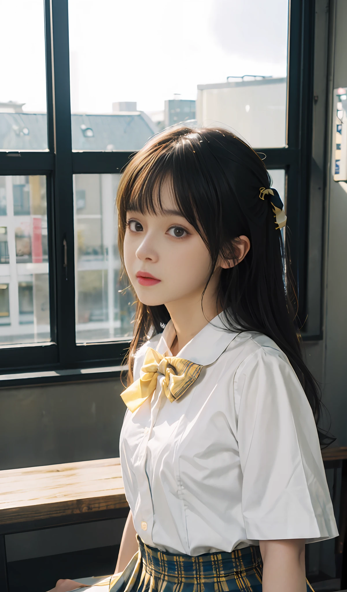(8K, Best Quality, Masterpiece: 1.2), Realistic, Ultra High Resolution, Intricate Details, 1 Girl, Beautiful Face, JK Suit, White Shirt, Yellow Bow Tie, Yellow Skirt, Plaid Skirt, Pleated Skirt, Upper Body, Standing, Wide Angle Lens, Surreal Schoolgirl, Surreal Schoolgirl, Realistic Anime 3 D Style, Realistic Schoolgirl, Smooth Anime CG Art, 3 D Anime Realistic, Beautiful Anime High School Girls, Sakimichan HDRI, Fantastic school student uniform, realistic anime, realistic young anime girl (8K, best quality, masterpiece: 1.2), realistic, super high resolution, intricate details, 1 girl, beautiful face, JK suit, white shirt, upper body