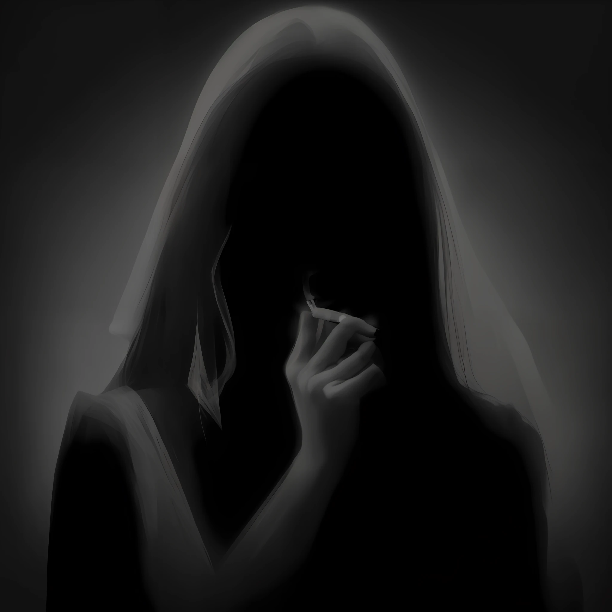 arafed woman in a black and white photo smoking a cigarette, mysterious woman, background ( dark _ smokiness ), faceless people dark, female image in shadow, with dark ghost smokes around, eerie person silhouette, woman smoking cigarette, woman smoking a cigarette, figure in the darkness, smoking woman, sad woman smoking a gigarette, woman silhouette