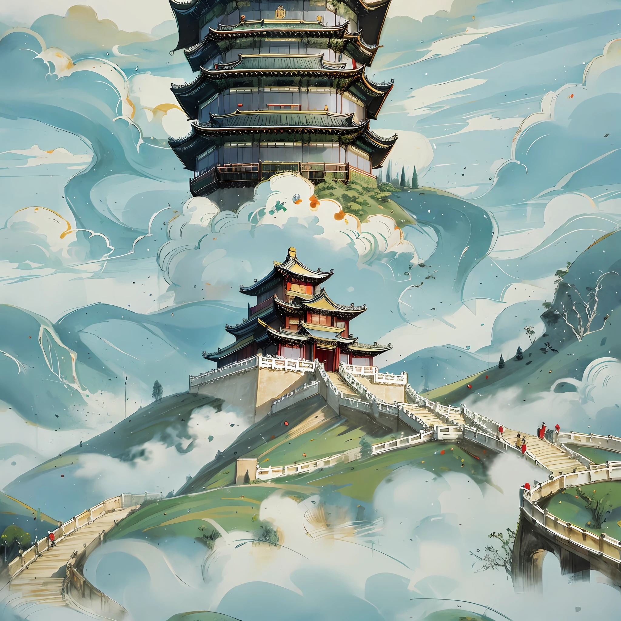 Masterpiece, superlative, Chinese royal palace, Chinese style, clouds and mist