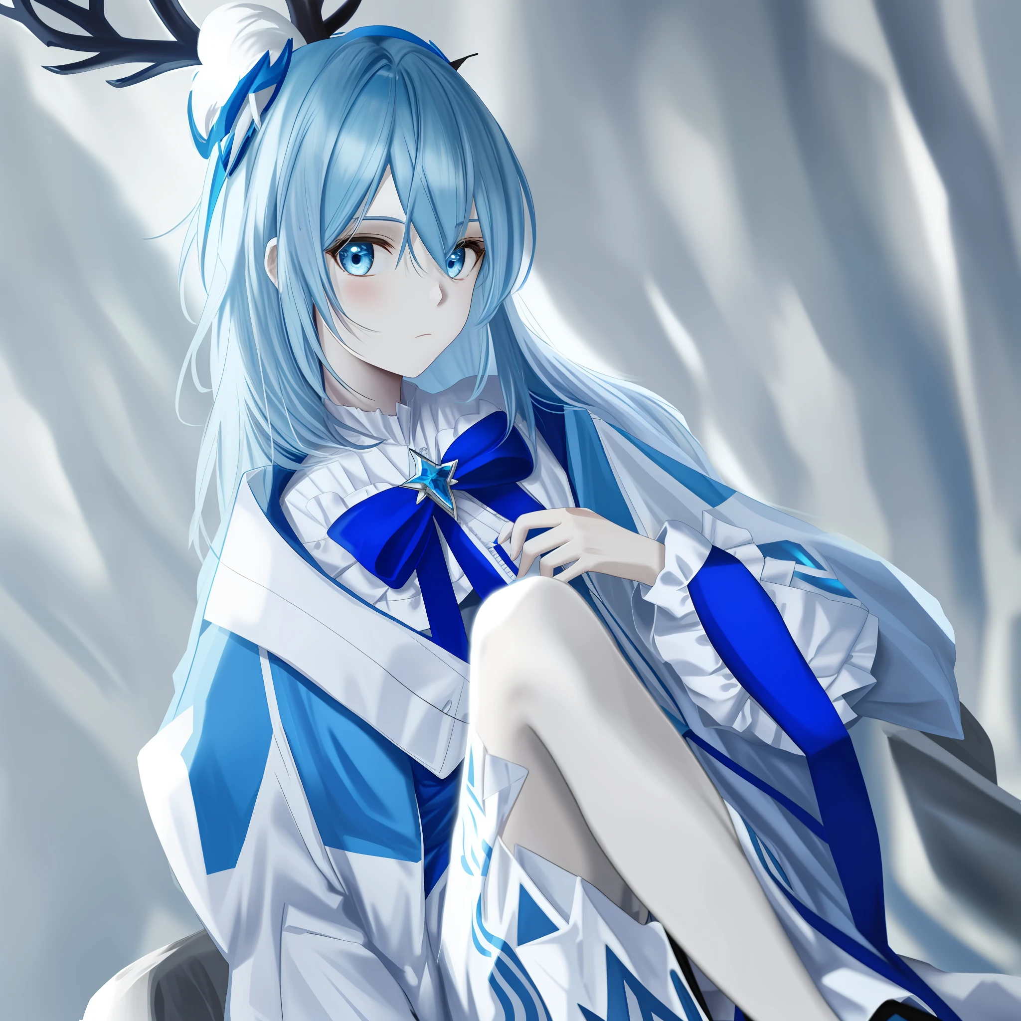 Blue-and-white haired girl with blue antlers