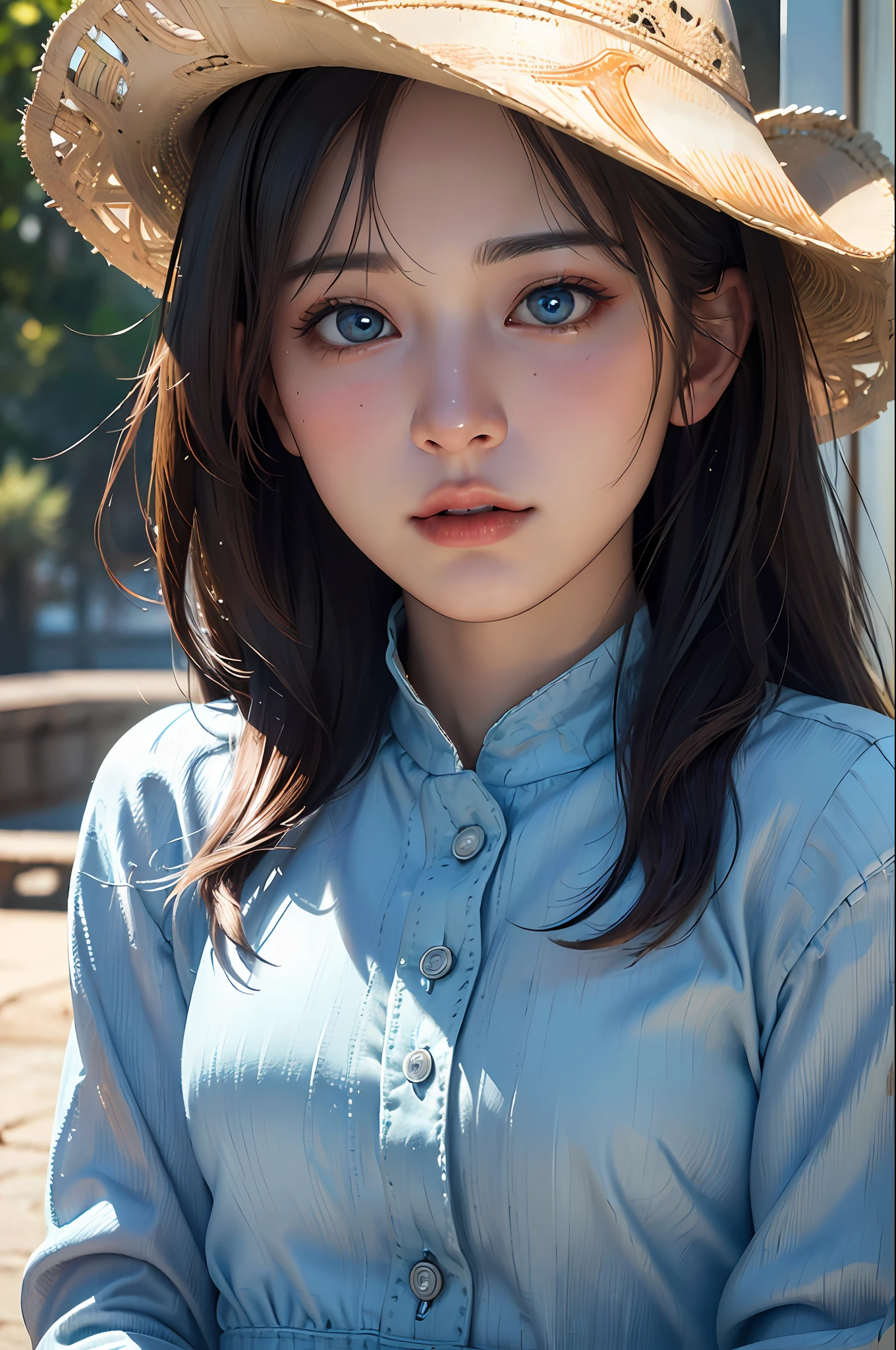 (ultra photorealistic:1.3), (masterpiece:1.4), (cowboy shot:1.2), best quality, ((realistic)), high quality, ultra detailed, ((Real picture)), ((realistic skin)), ((realistic face)), (best quality:1.1), (illustration:1.05), (1girl:1.05), (beautiful:1.05), (beautiful detailed eyes:1.05), (cinematic light:1.1), light blue highlights, emotionless, full body portrait