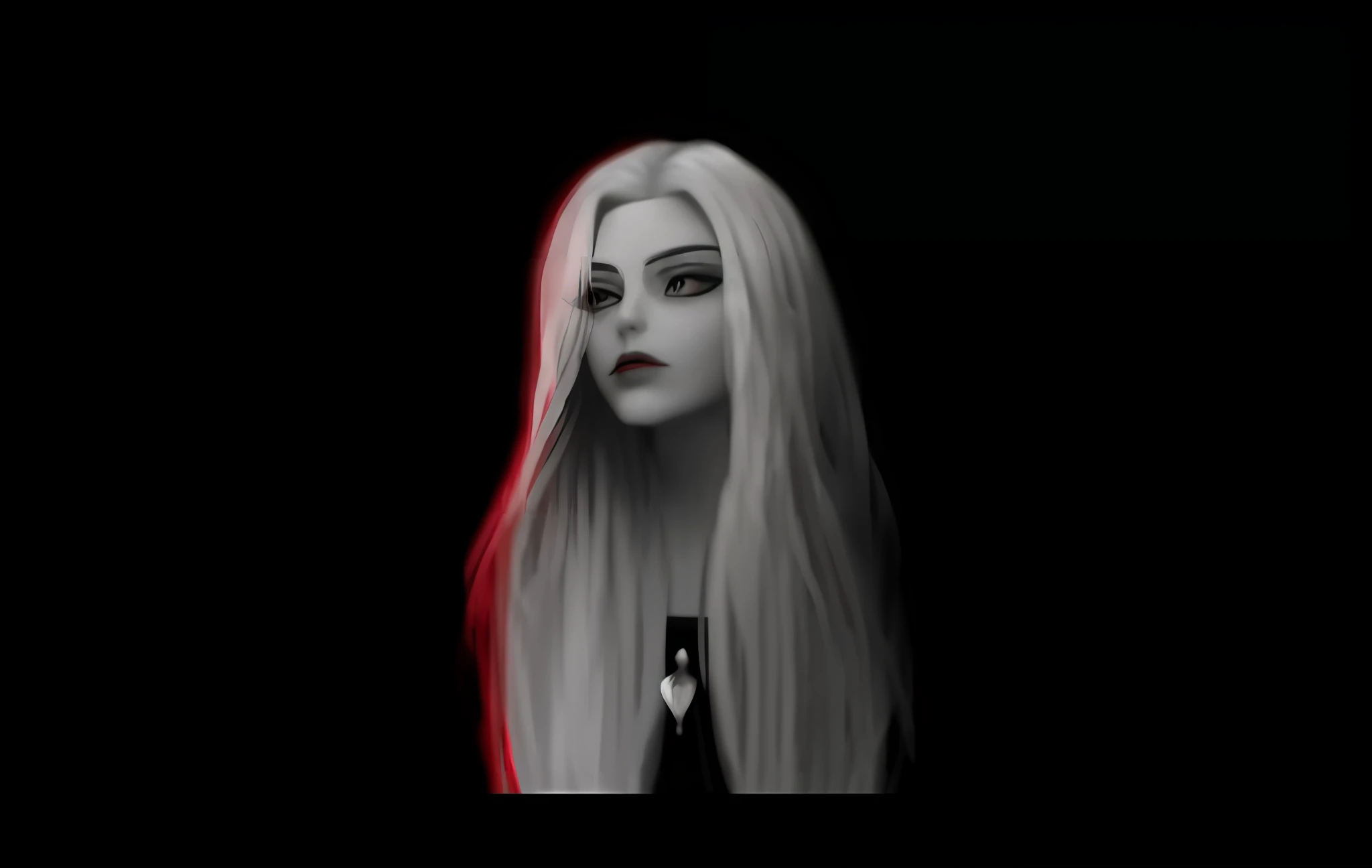 a woman with long blonde hair and a black top, epic 3 d abstract emo girl, profile pic, with red glowing eyes, ava max, grayscale phtoto with red dress, dark art style, with glowing red eyes, gothic aesthetic, imvu, monochrome and red color bleed, ariana grande as a sith, deviantart artstation cgscosiety