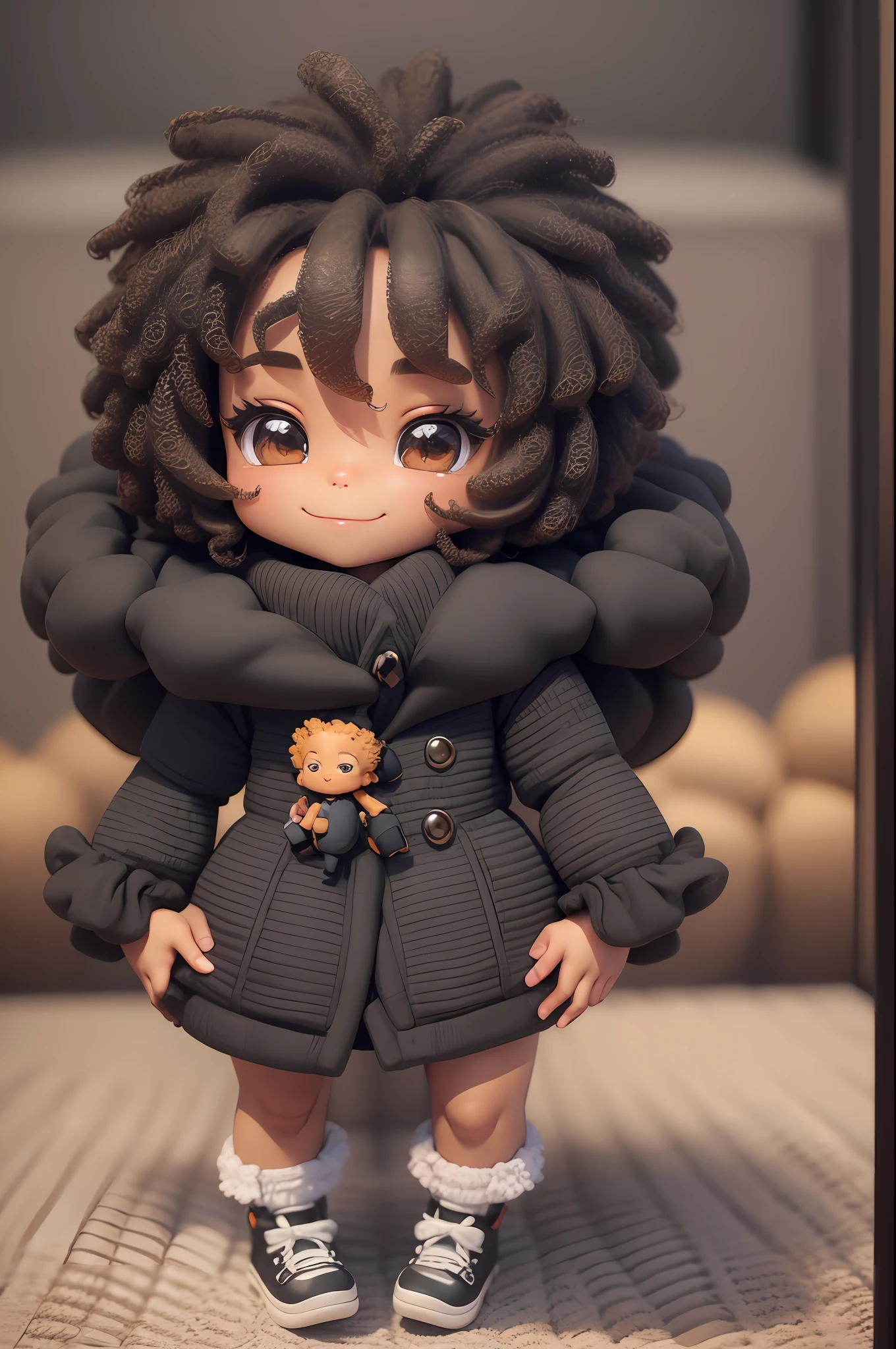 Chibi a couple of funny cartoon characters next to each other in (((3D))), cute smile, detailed affections, highly photographic rendering, chibi, traditional afro boy-girl romance, light black coat, it's the beginning of everything, cute young man, in 3d, ghailan! --auto --s2