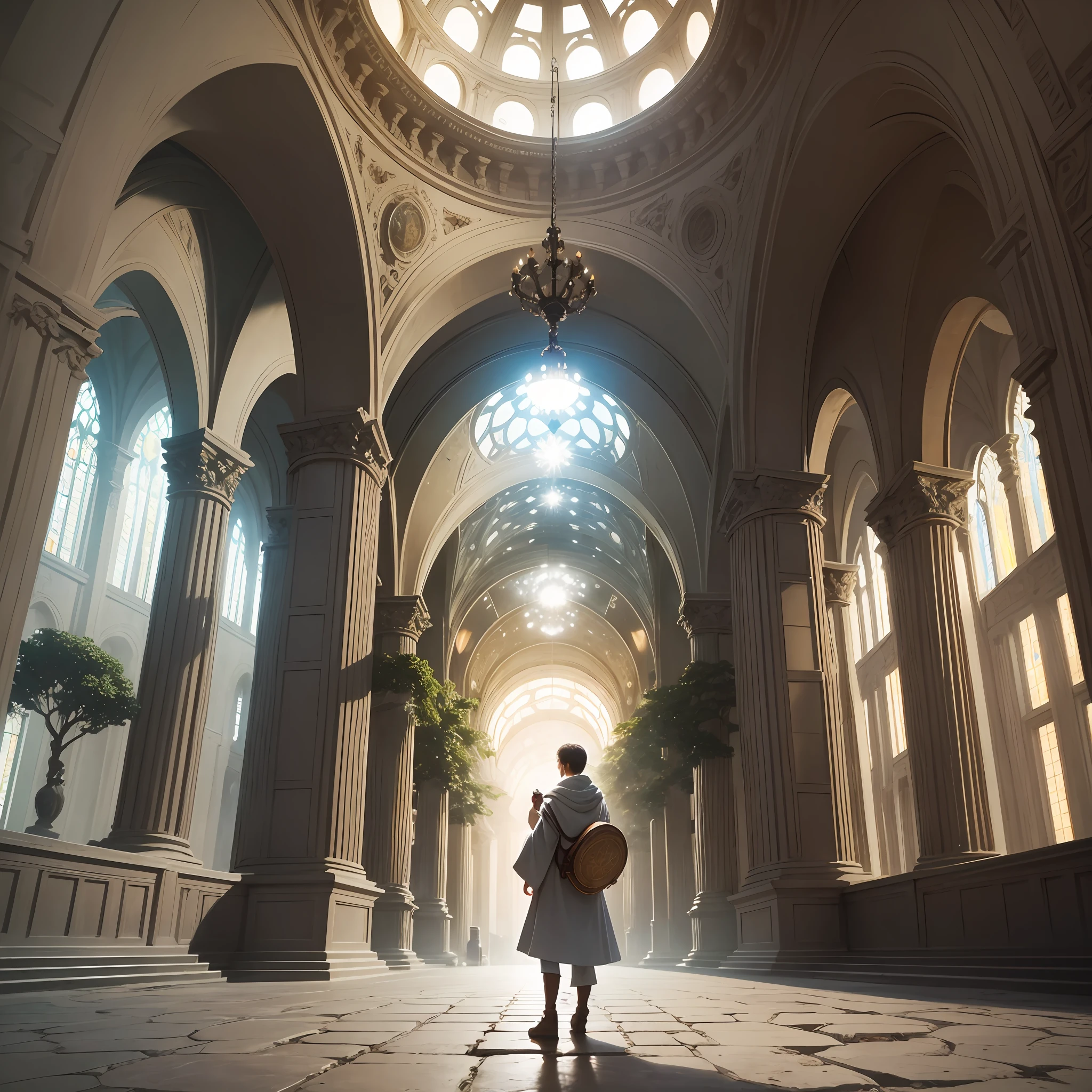 Create an artistic representation that captures the essence of our channel, "Exploring Knowledge", through a realistic image. Depict a scene where a person stands at the intersection of ancient wisdom with modern discoveries. Show the person holding a bright torch of knowledge, symbolizing their search for truth and understanding. Let the background show a harmonious blend of classical and contemporary elements, reflecting the convergence of timeless philosophical concepts with cutting-edge knowledge. The artwork should inspire viewers to embark on a journey of intellectual exploration, uniting the past and the present and embracing the beauty of knowledge in all its forms. --auto --s2