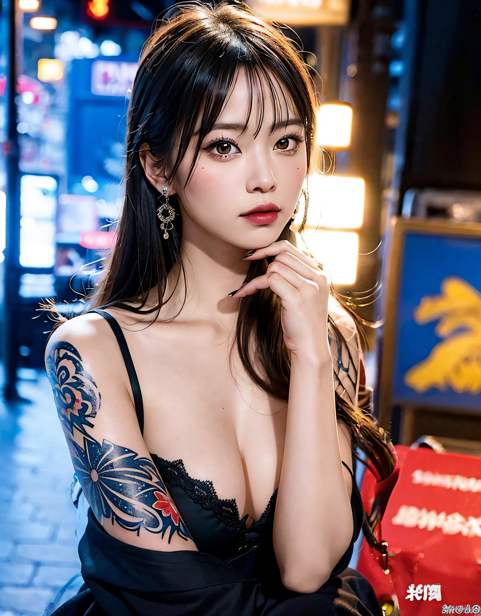 "Depict an attractive model with tattoos engraved all over her body. She has a confident expression on her face and expresses her personality and beauty with tattoos. The tattoo covers her entire body, vividly revealing artistic drawings and meaningful symbols.
The background is a sophisticated studio or urban landscape. Modern lighting complements her figure and accentuates her charm. There may also be props and background art around her that give her a sense of artistic elements and inspiration.
This prompt depicts a scene in which the tattoo enhances the personality and charm of a beautiful model. Combine her confidence with the artistic expression of the tattoo to create a scene that inspires the viewer with strength and beauty."