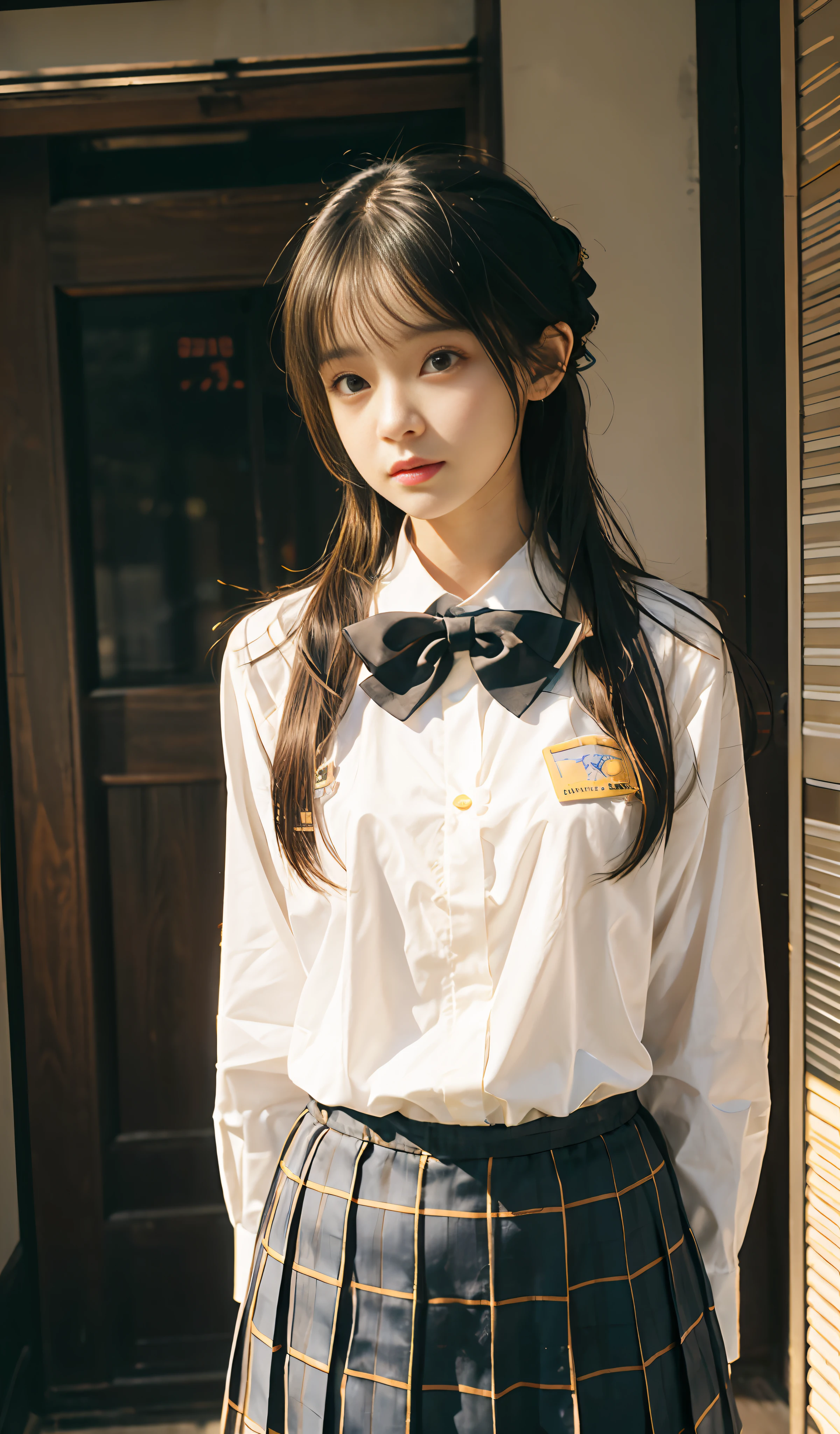 (8K, Best Quality, Masterpiece: 1.2), Realistic, Ultra High Resolution, Intricate Details, 1 Girl, Beautiful Face, JK Suit, White Shirt, Yellow Bow Tie, Yellow Skirt, Plaid Skirt, Pleated Skirt, Upper Body, Standing, Wide Angle Lens, Surreal Schoolgirl, Surreal Schoolgirl, Realistic Anime 3 D Style, Realistic Schoolgirl, Smooth Anime CG Art, 3 D Anime Realistic, Beautiful Anime High School Girls, Sakimichan HDRI, Fantastic school student uniform, realistic anime, realistic young anime girl (8K, best quality, masterpiece: 1.2), realistic, super high resolution, intricate details, 1 girl, beautiful face, JK suit, white shirt, upper body