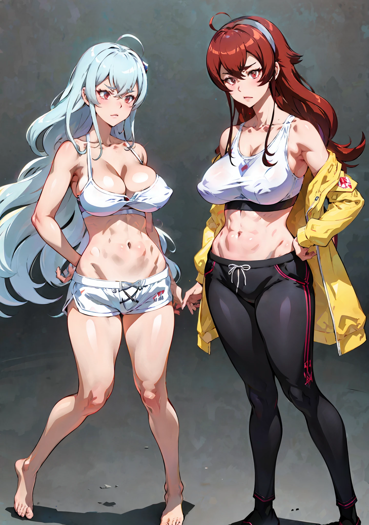 Eris Boreas Greyrat in calvin klein clothing, Eris Boreas Greyrat by Mushoku Tensei, Eris Boreas Greyrat, Eris Adult, costume: calvin klein clothing, sportswear, leggings, sports bra, hollandic angle, full body,seductive anime girl, Joy Ride art style, fit body, gynoid body, perfect body, large breasts, Ilya Kuvshinov, Anime Moe Artstyle, gym, pants, fl4r3, pawgfc, fashion photoshoot, long red hair,