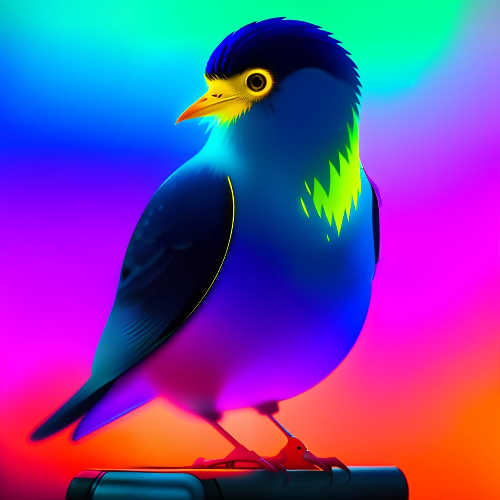 A bird with minimalist style, illuminated by a spotlight, captured by a vintage camera, using vibrant colors and glass materials, in small size, with a shallow depth of field, exceptional quality and a touch of elegance.
