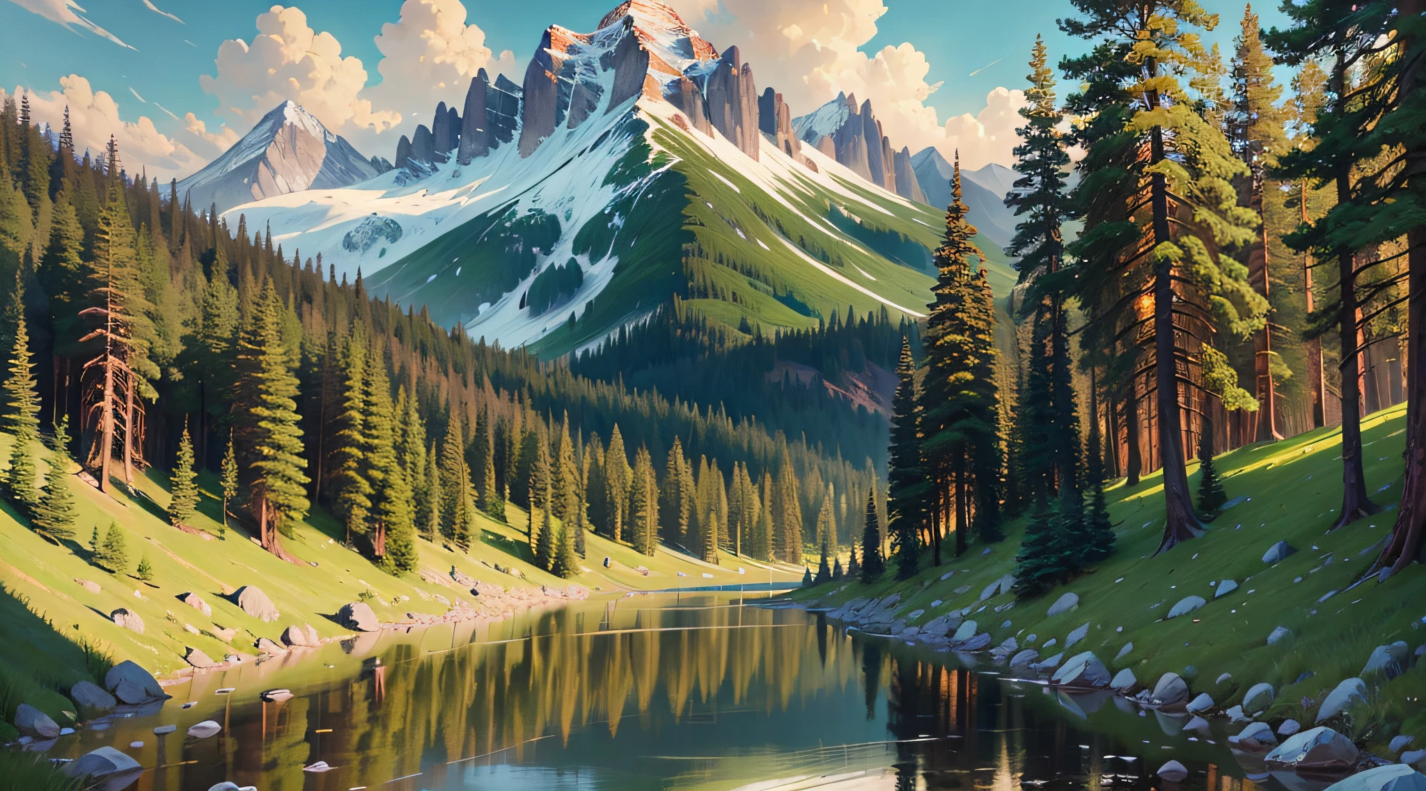 Reproduce Shishkin style, summer, forest, lake, distant mountains, magnificent, high-definition, oil painting style --auto --s2
