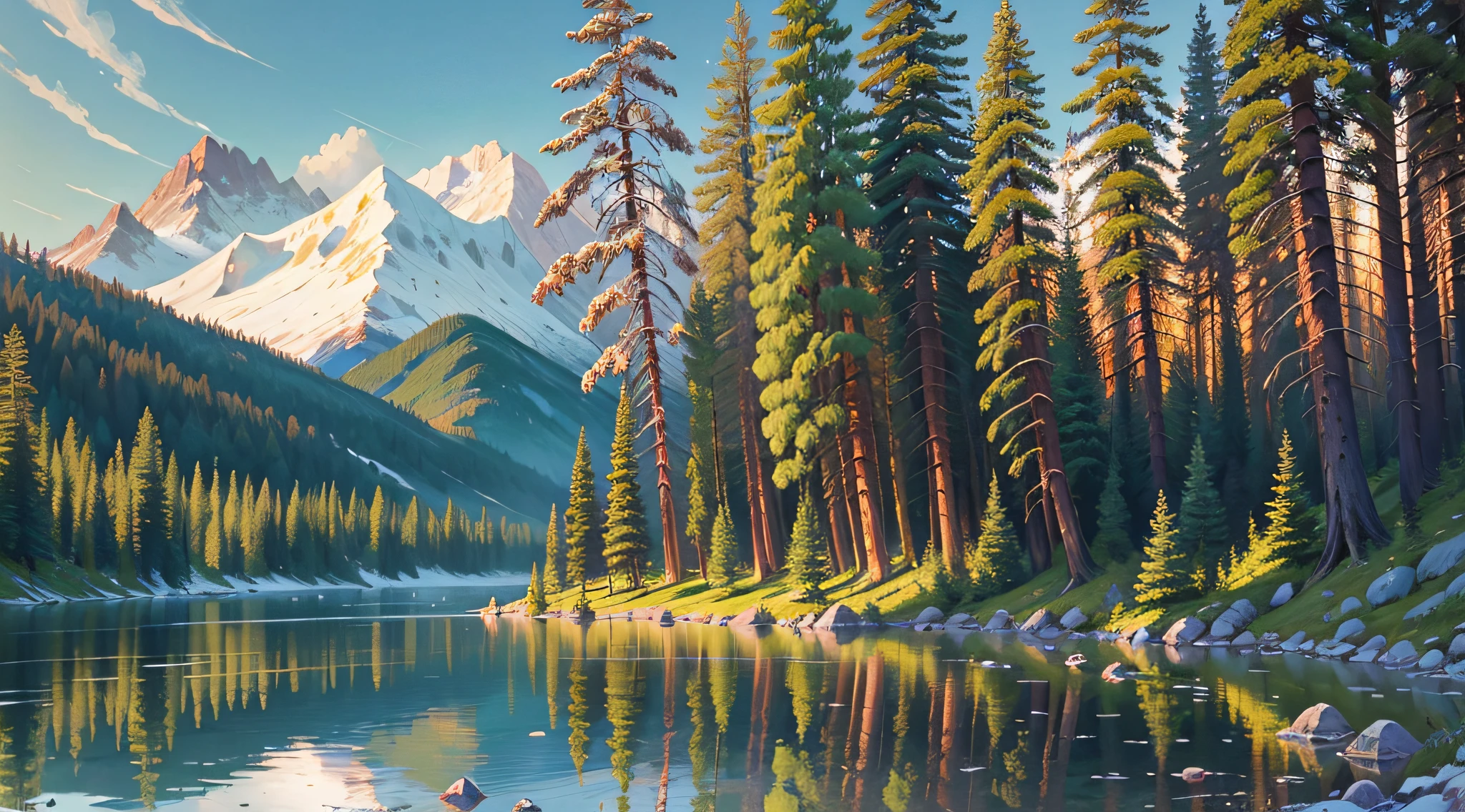 Reproduce Shishkin style, summer, forest, lake, distant mountains, magnificent, high-definition, oil painting style --auto --s2