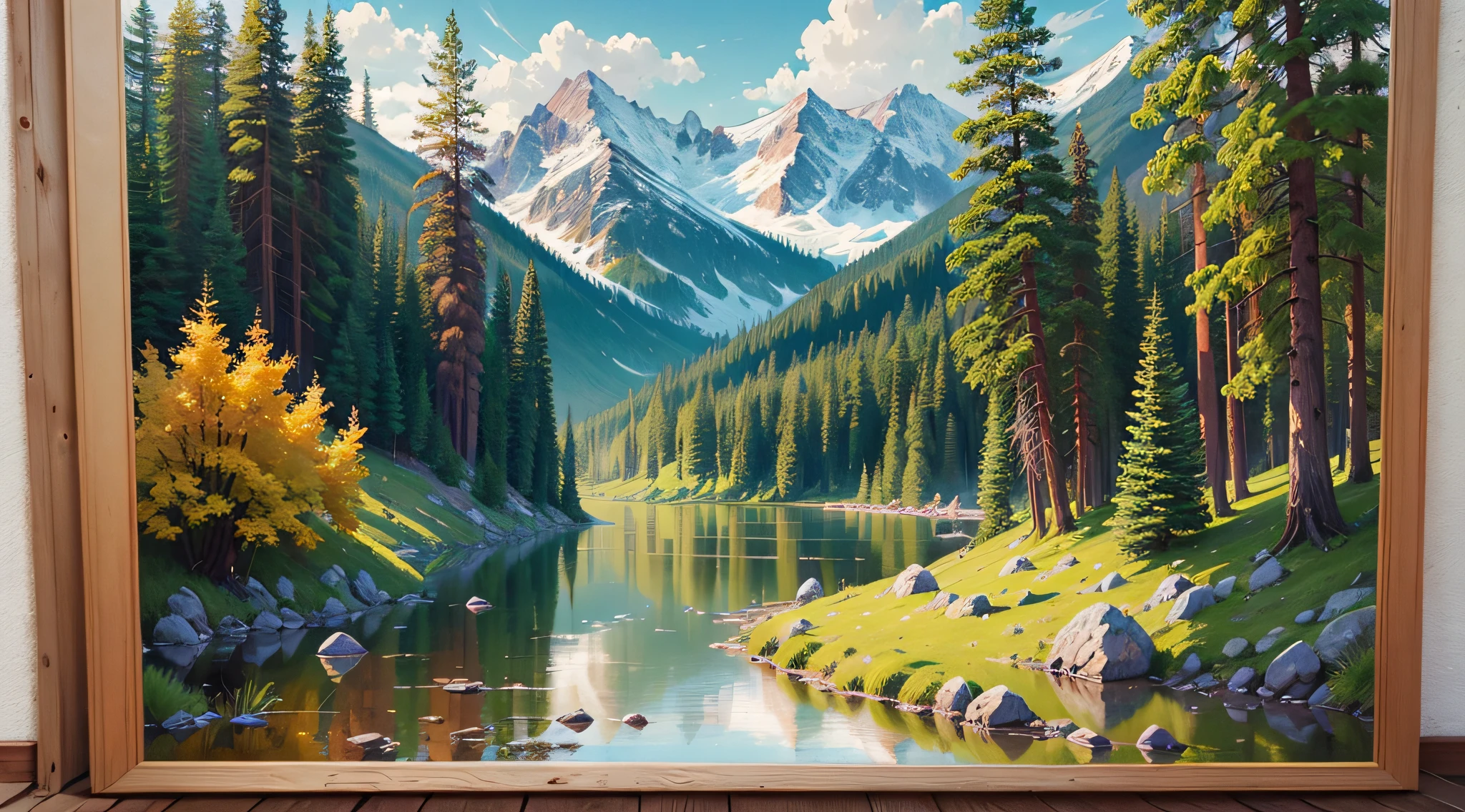 Reproduce Shishkin style, summer, forest, lake, distant mountains, magnificent, high-definition, oil painting style --auto --s2