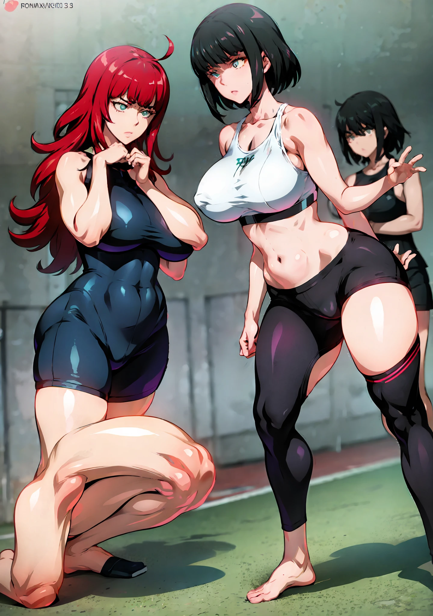 Fubuki from One Punch Man anime in calvin klein outfit, Fubuki from One Punch Man anime, Fubuki, Fubuki in a workout, costume: calvin klein outfit, sportswear, leggings, sports bra, holanders angle, full body,seductive anime girl, Joy Ride art style, fit body, gynoid body, perfect body, big breasts, Ilya Kuvshinov, Anime Moe Artstyle,gym, pants, fl4r3, pawgfc, fashion photoshoot, long red hair,