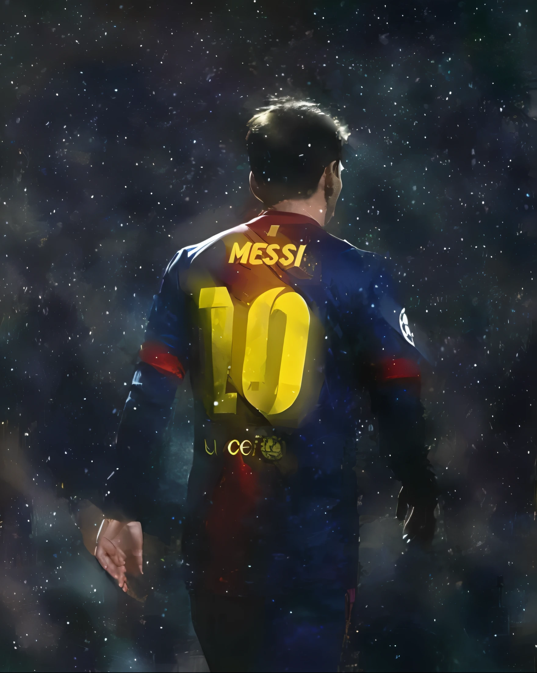 Footballers in blue and yellow uniforms of Alafis, Messi, Lionel Messi, the best ever made, can't believe it's real, masterpiece!!!!, masterpiece!!!, portrait of Lionel Messi, 🇺🇦 majestic!!! Beautiful !!!, wearing a Barça cape, fantasy !!!,