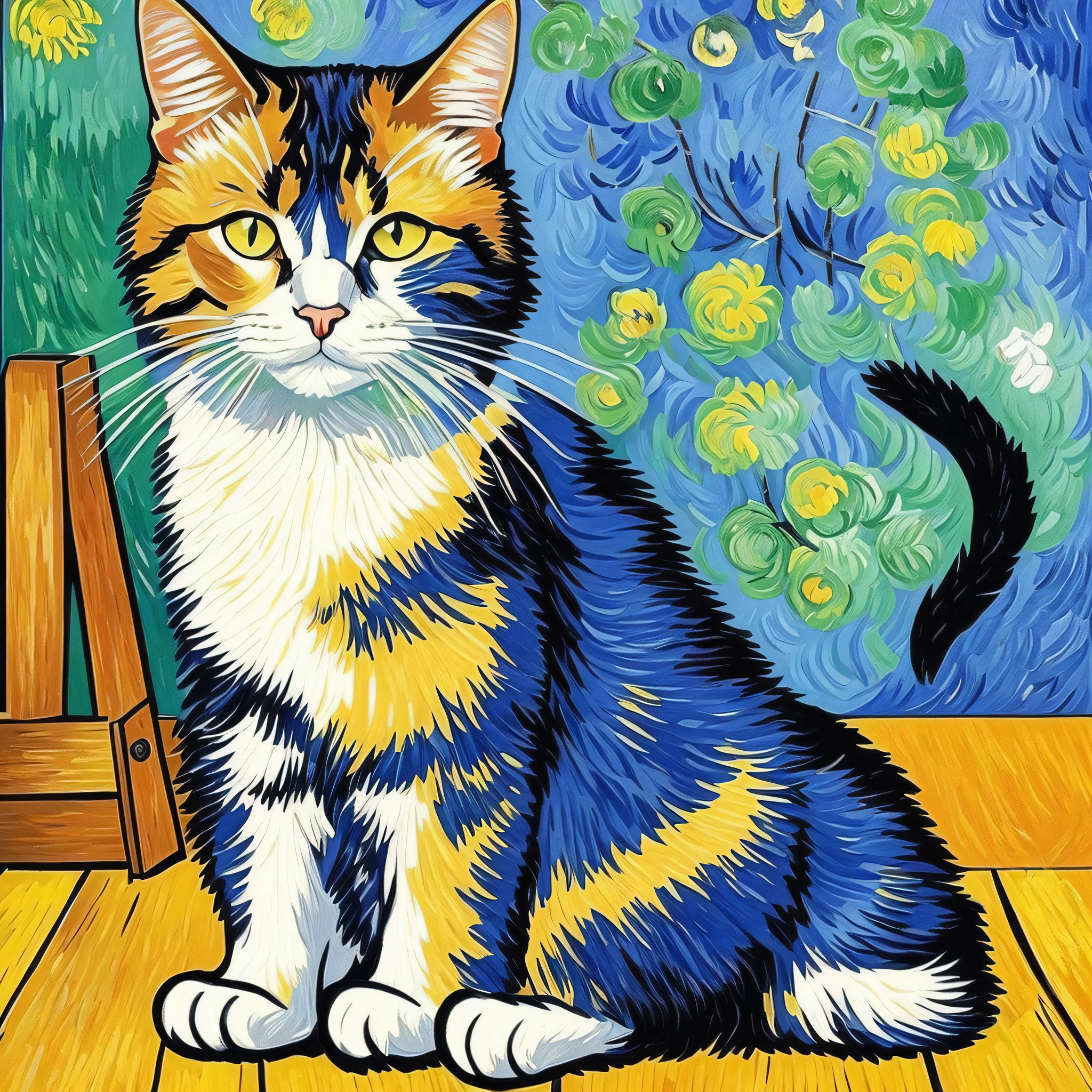 cat, VanGogh style, white background for t-shirt print --auto --s2