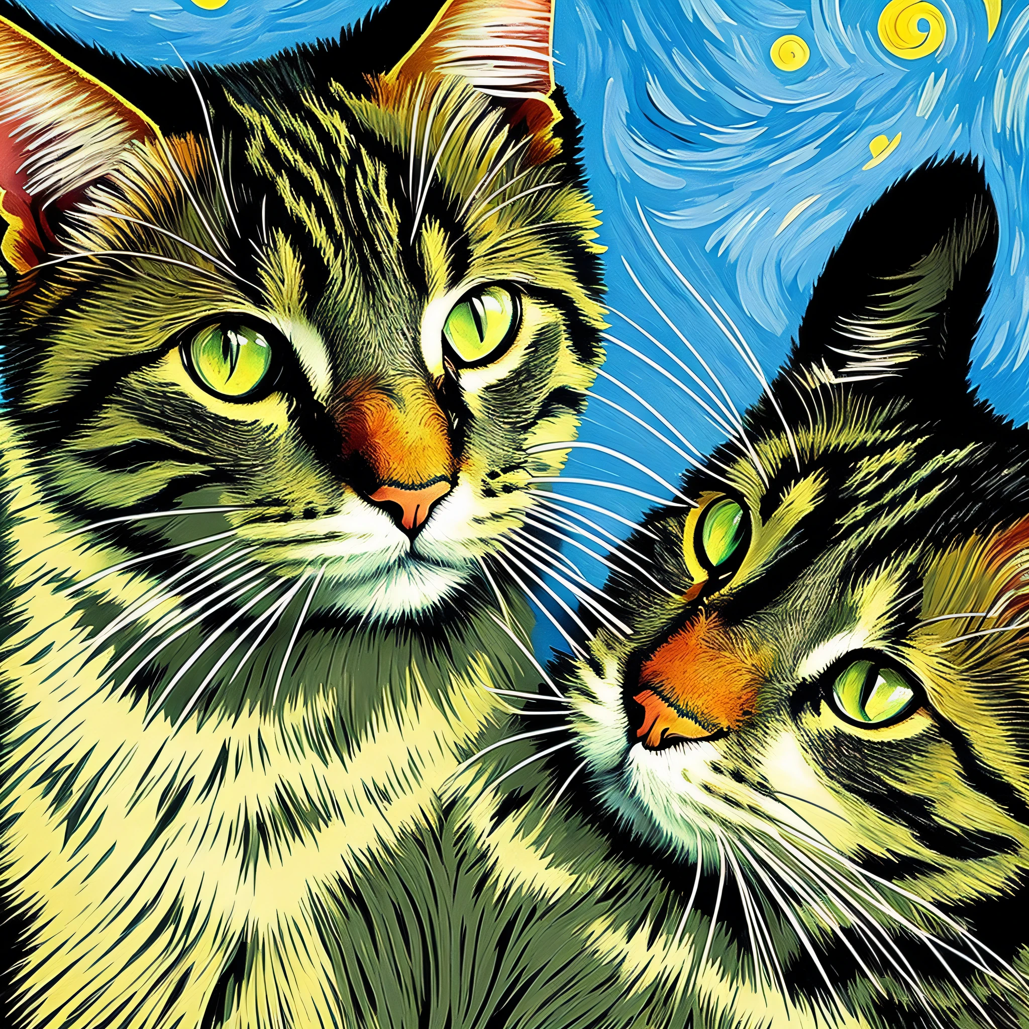 cat, VanGogh style, white background for t-shirt print --auto --s2