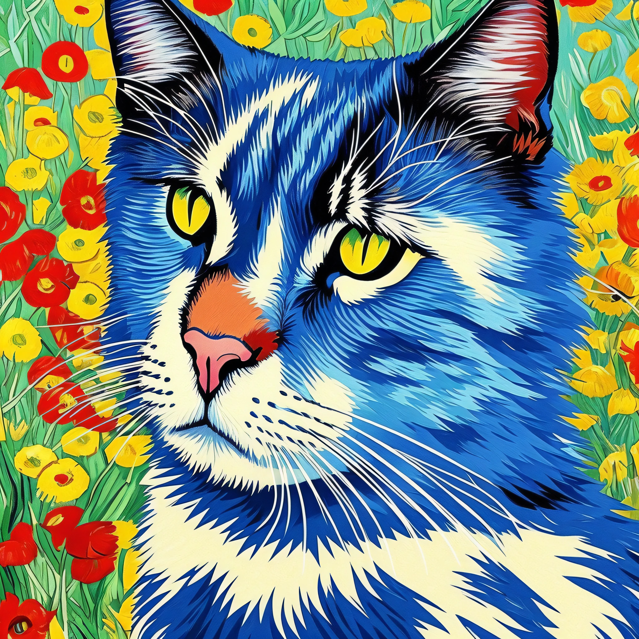 cat, VanGogh style, white background for t-shirt print --auto --s2