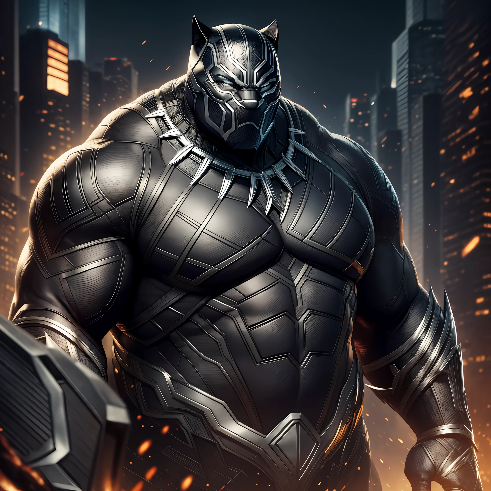 1 fat man, Black Panther,charachter, beautiful, devian art, trending artstation, digital art, detailed, realistic,fat Black Panther from marvel movie,character,cinematic sho ,cinematic lights, superman, high textures, high resolution, dreamlikeart, 8k, highly detailed