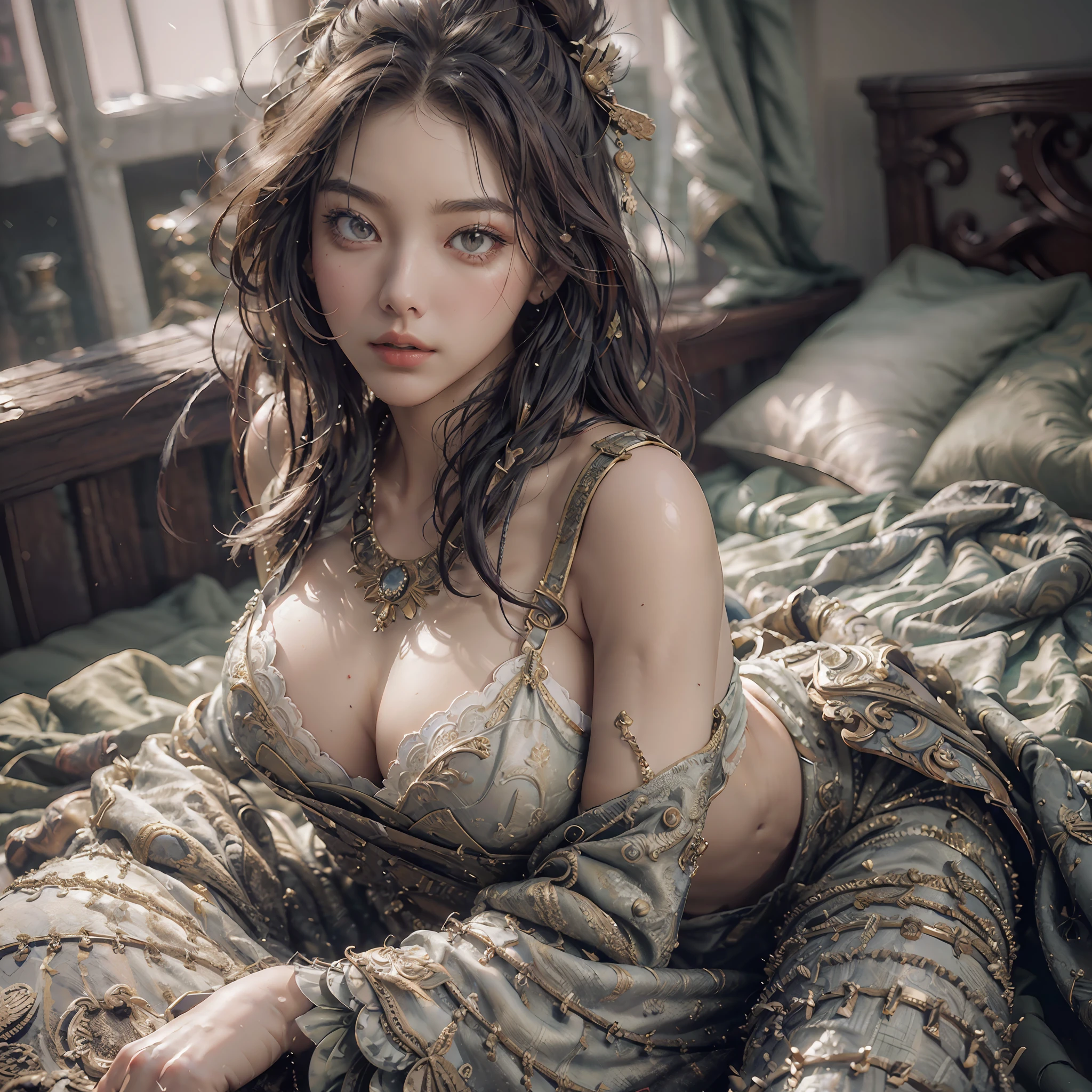 (Ultra Realistic), ((Top Quality, 8k, Masterpiece: 1.3)), (Very Detailed), (Photorealistic: 1.4), Solo, (Dynamic Pose), Beauty, 1 Girl, Big: 1.3, Slender Abs: 1.1, (Ultra Detailed), (Masterpiece), (Wallpaper), (Detailed Face), Dark Brown Hair, (Lying in bed, Open Legs: 1.2), Ultra Detailed Face, Highly Detailed Lips, Detailed Eyes, Double Eyelids, Bra white, Japan person --auto --s2