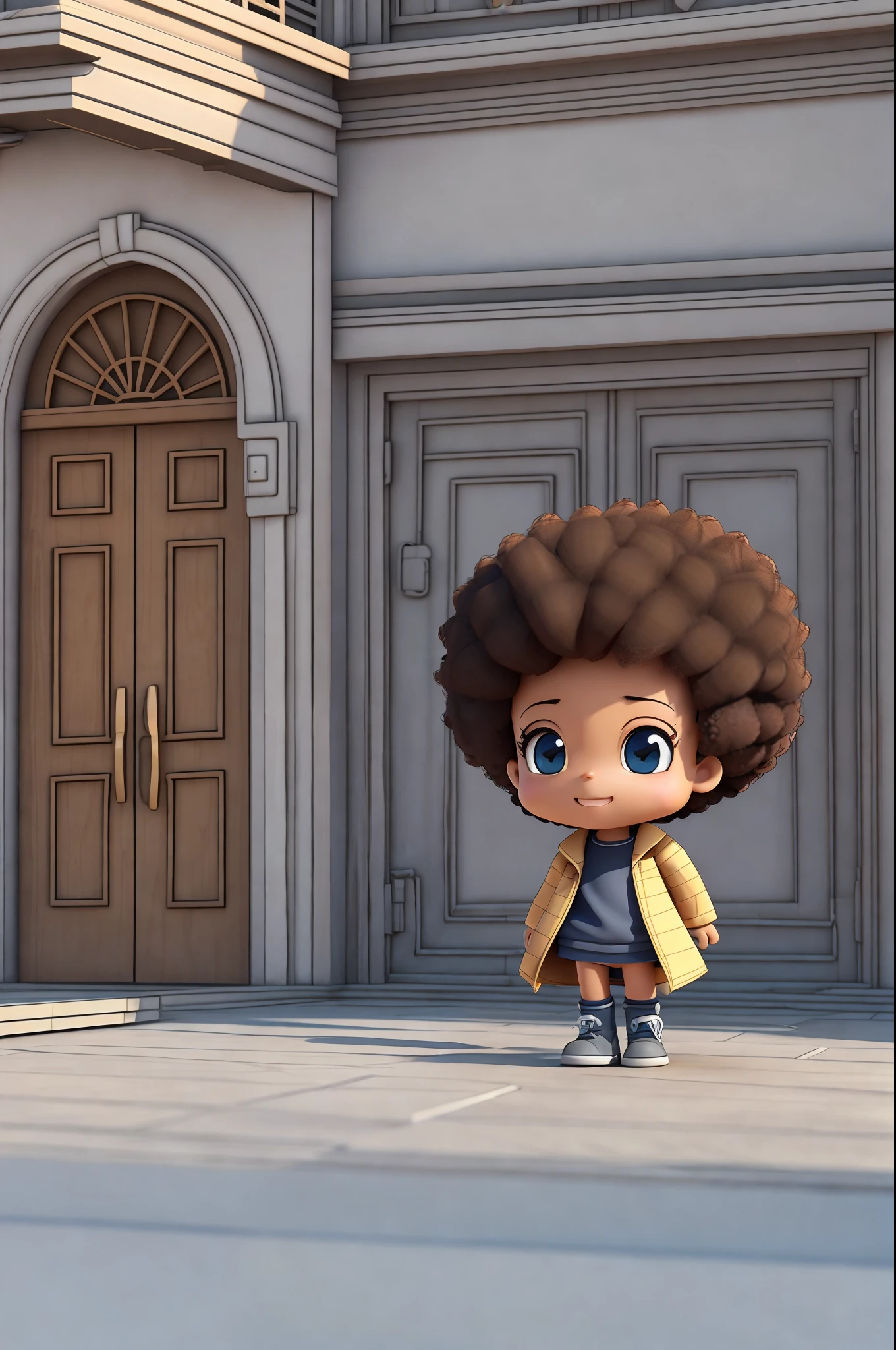 Chibi a pair of funny cartoon characters next to each other in (((3D))), cute smile, detailed affections, highly photographic rendering, chibi, traditional boy-girl afro romance, light brown coat, it's the beginning of all, young handsome, in 3d, ghailan! --auto --s2