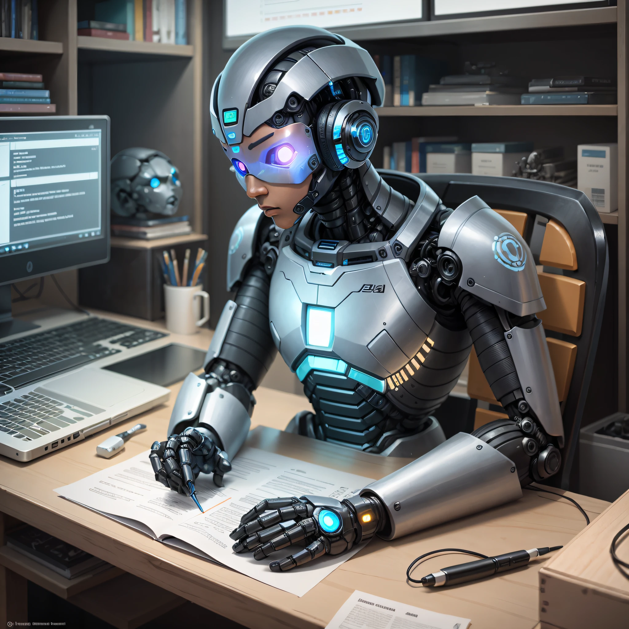 Create a humanoid robot with artificial intelligence performing a task on the computer --auto --s2