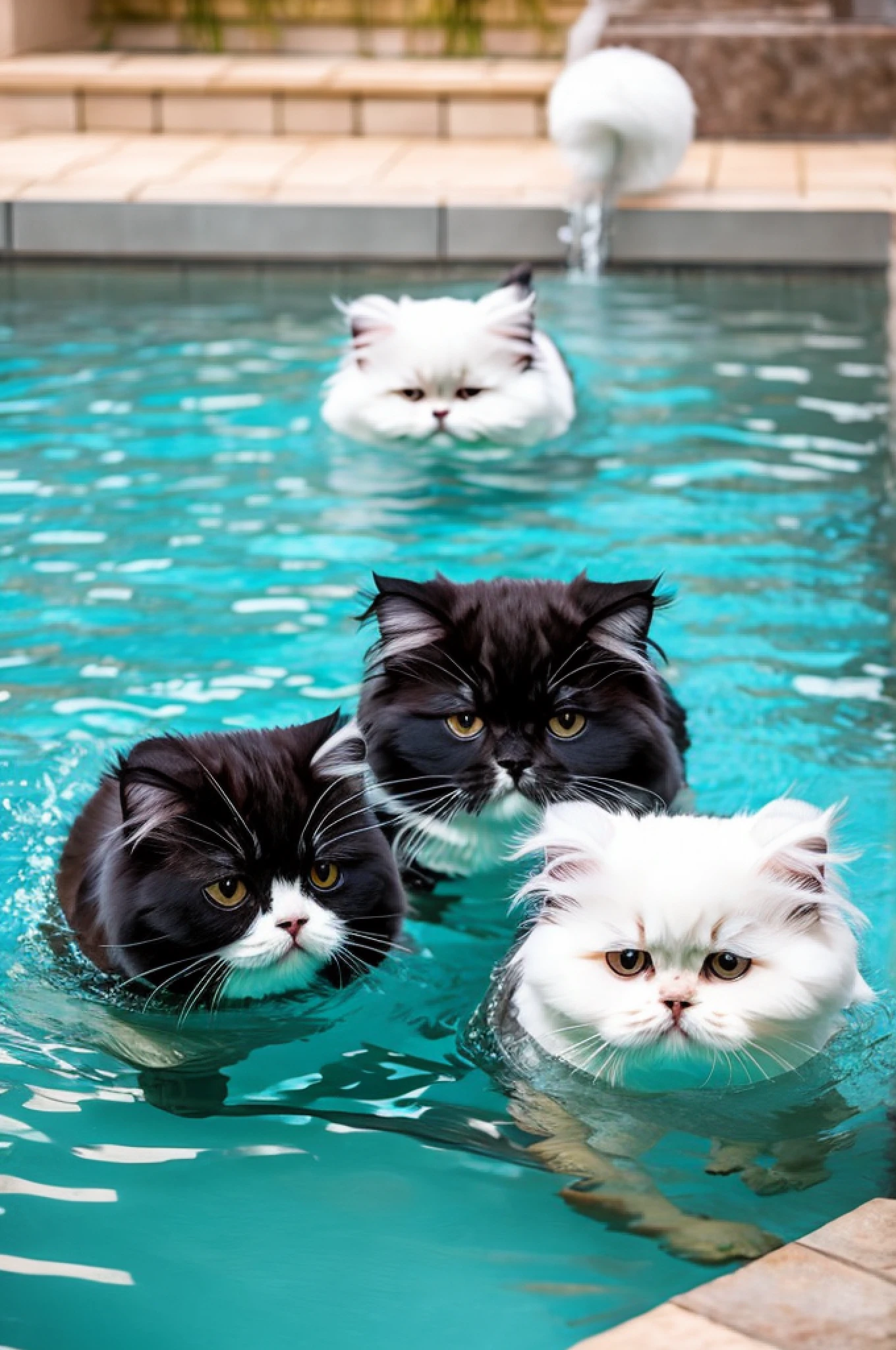 swimming cute Persian cat pool