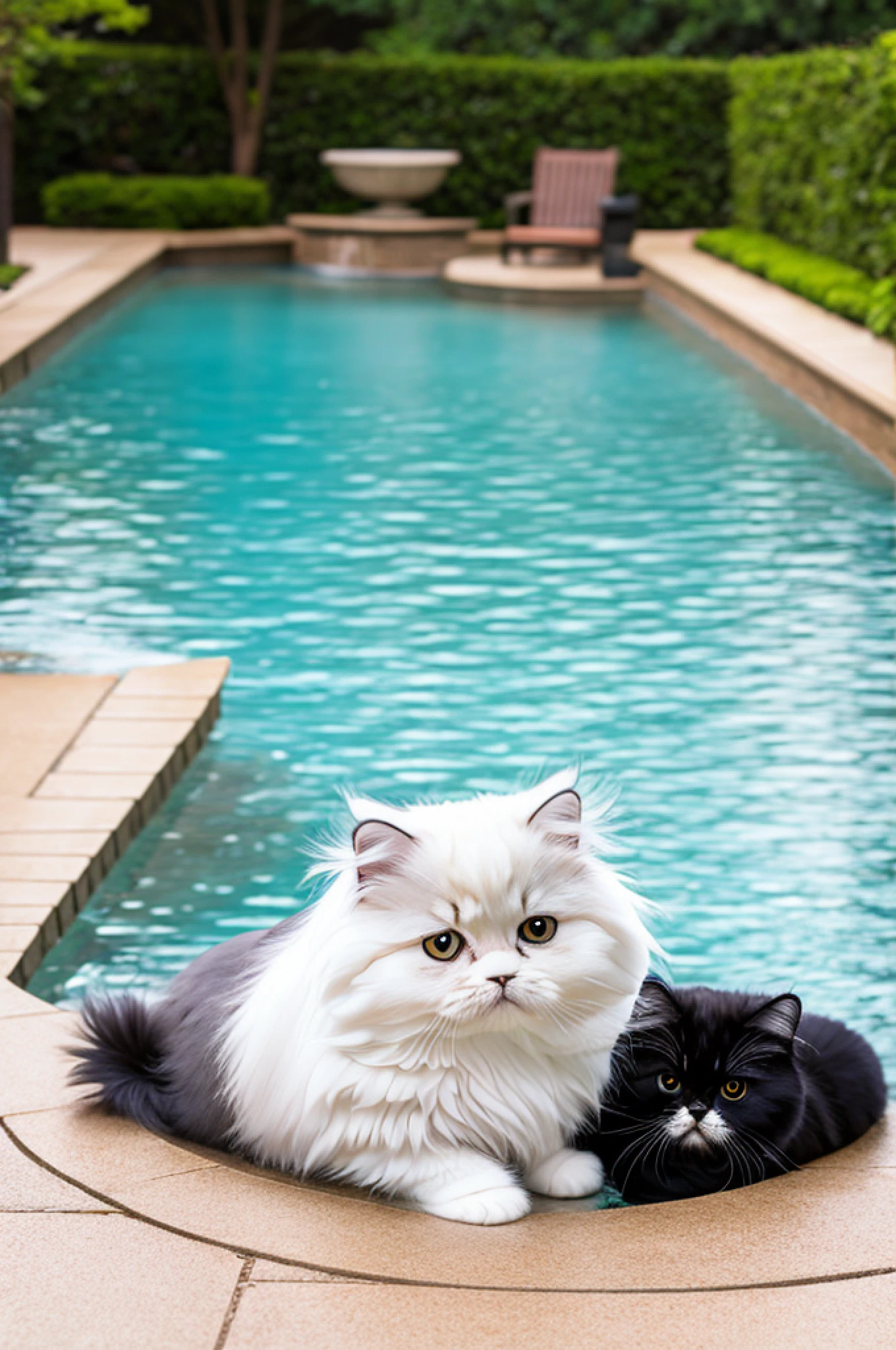 swimming cute Persian cat pool