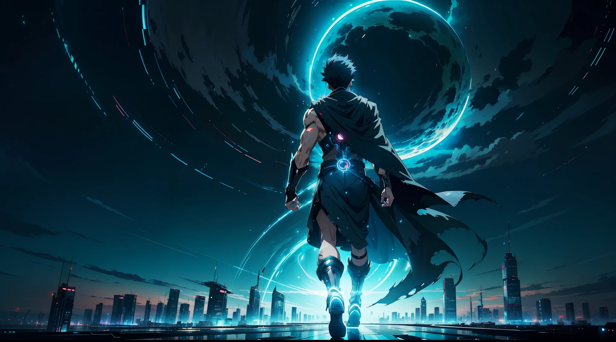 (8K anime:1.2),an epic starring a man with teleportation powers,(epic animation style), with incredible visual effects,(futuristic background),an exciting story. (male protagonist,superpower:teleportation,forward animation,extraordinary fx,futuristic backdrop)