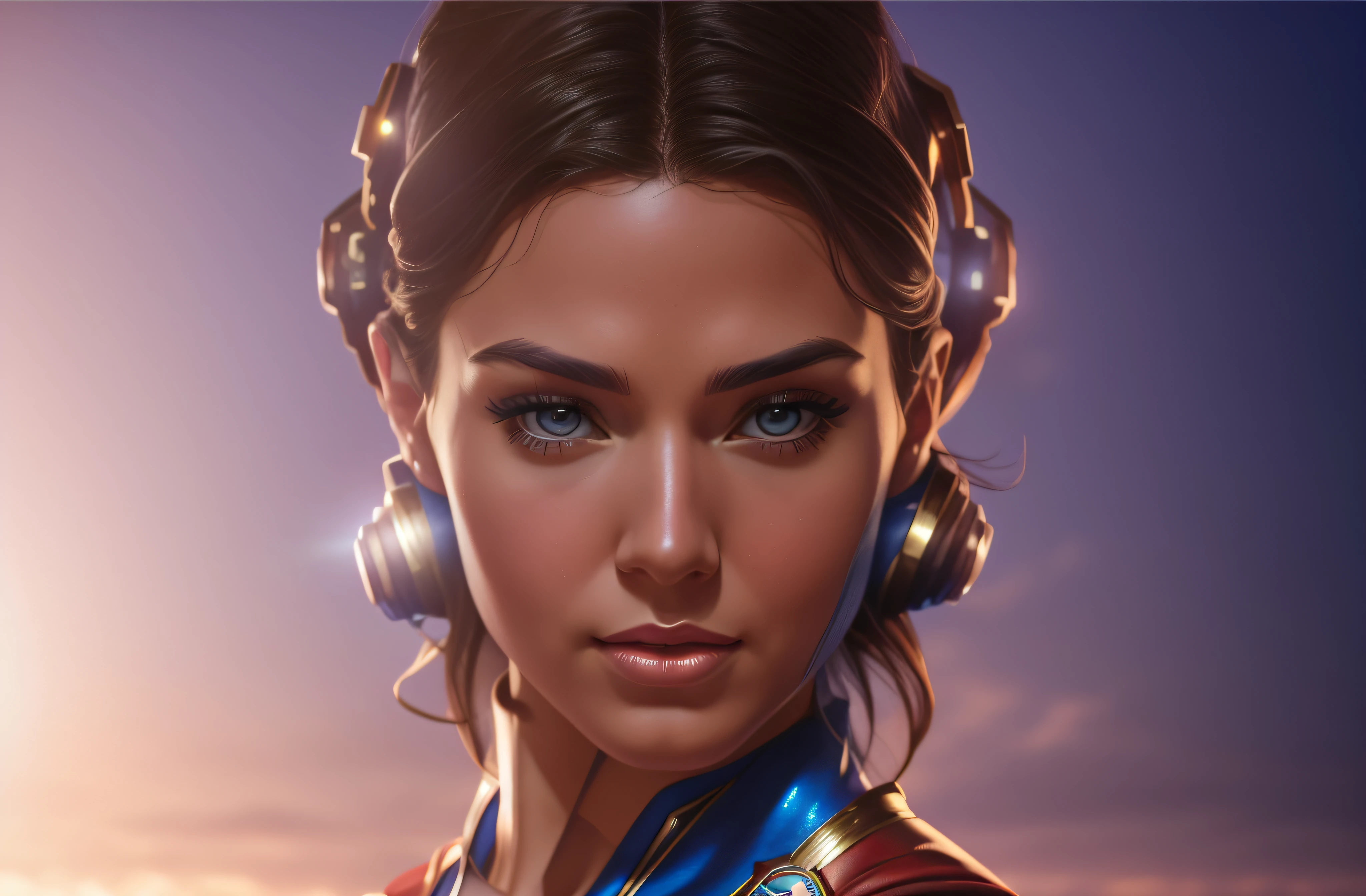 a close up of a woman in a superman costume posing for a picture, superhero portrait, supergirl, 8k artgerm bokeh, wojtek fus, super hero art, super photo realistic, artgerm portrait, stunning digital illustration, realistic digital art 4 k, realistic digital art 4k, closeup character portrait, artgerm. high detail