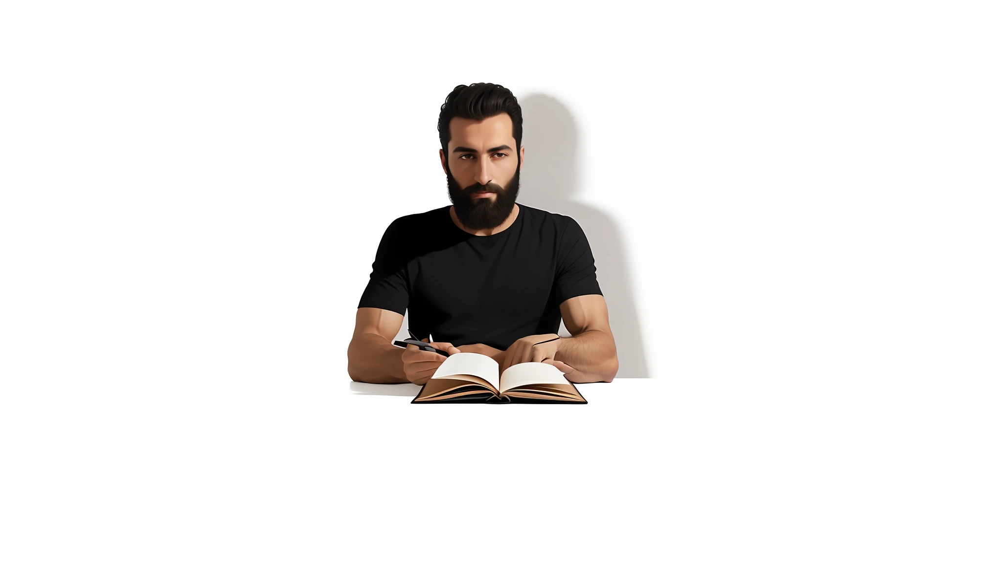 Arafed man with Coba Open CE Amazed beard and black shirt holding a book, Aykdogdu Aykut, Nekro Petros Afshar, Aykut Aydogdu Zener, Luis Ricardo Falero, Enes Dirig, Portrait Book, Eytan Zana, David Rios Ferreira, Ahmad Merheb, H3H3, No text, Chiaroscuro scholar