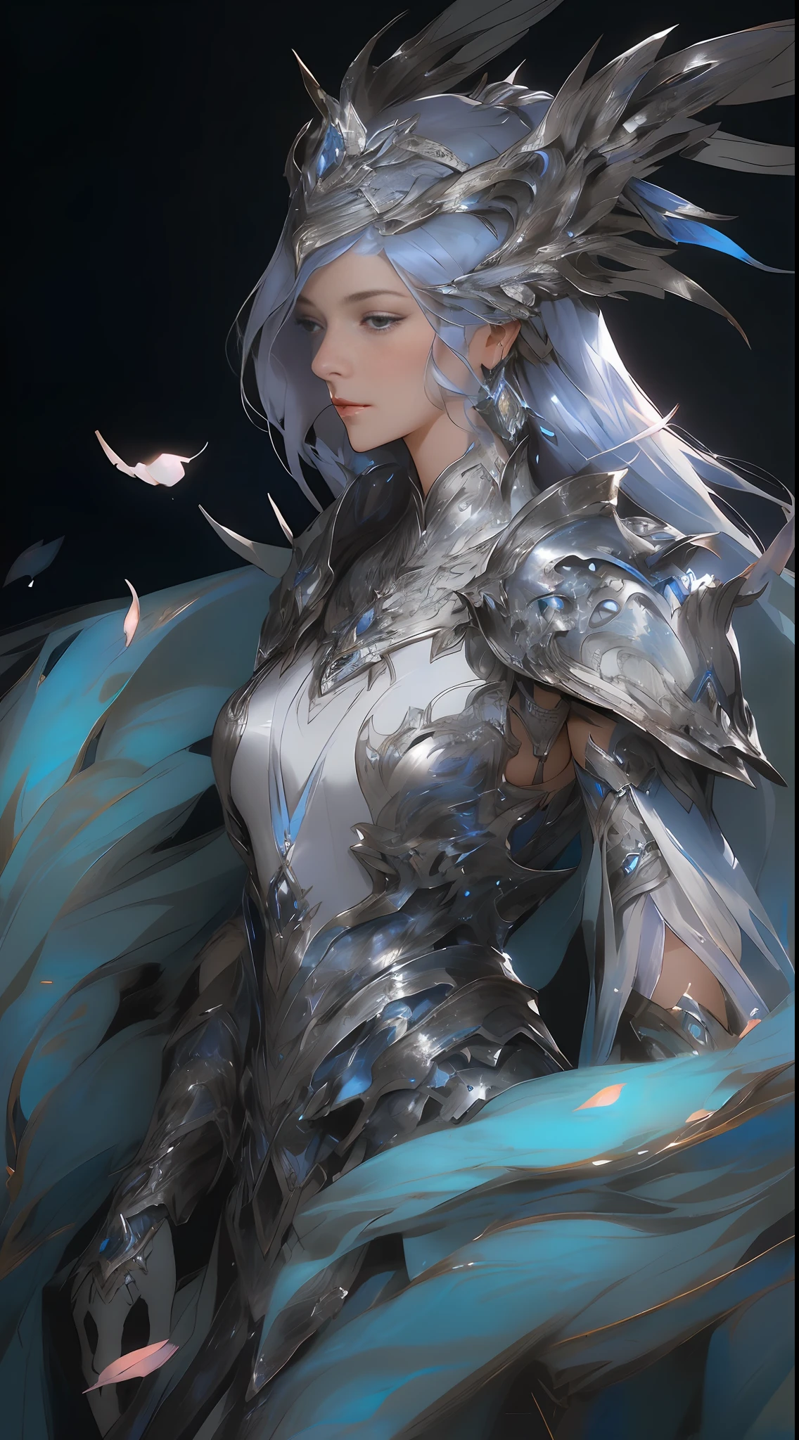 a close up of a woman in a silver and blue dress, chengwei pan on artstation, by Yang J, detailed fantasy art, stunning character art, fanart best artstation, epic exquisite character art, beautiful armor, extremely detailed artgerm, detailed digital anime art, artgerm on artstation pixiv, armor girl