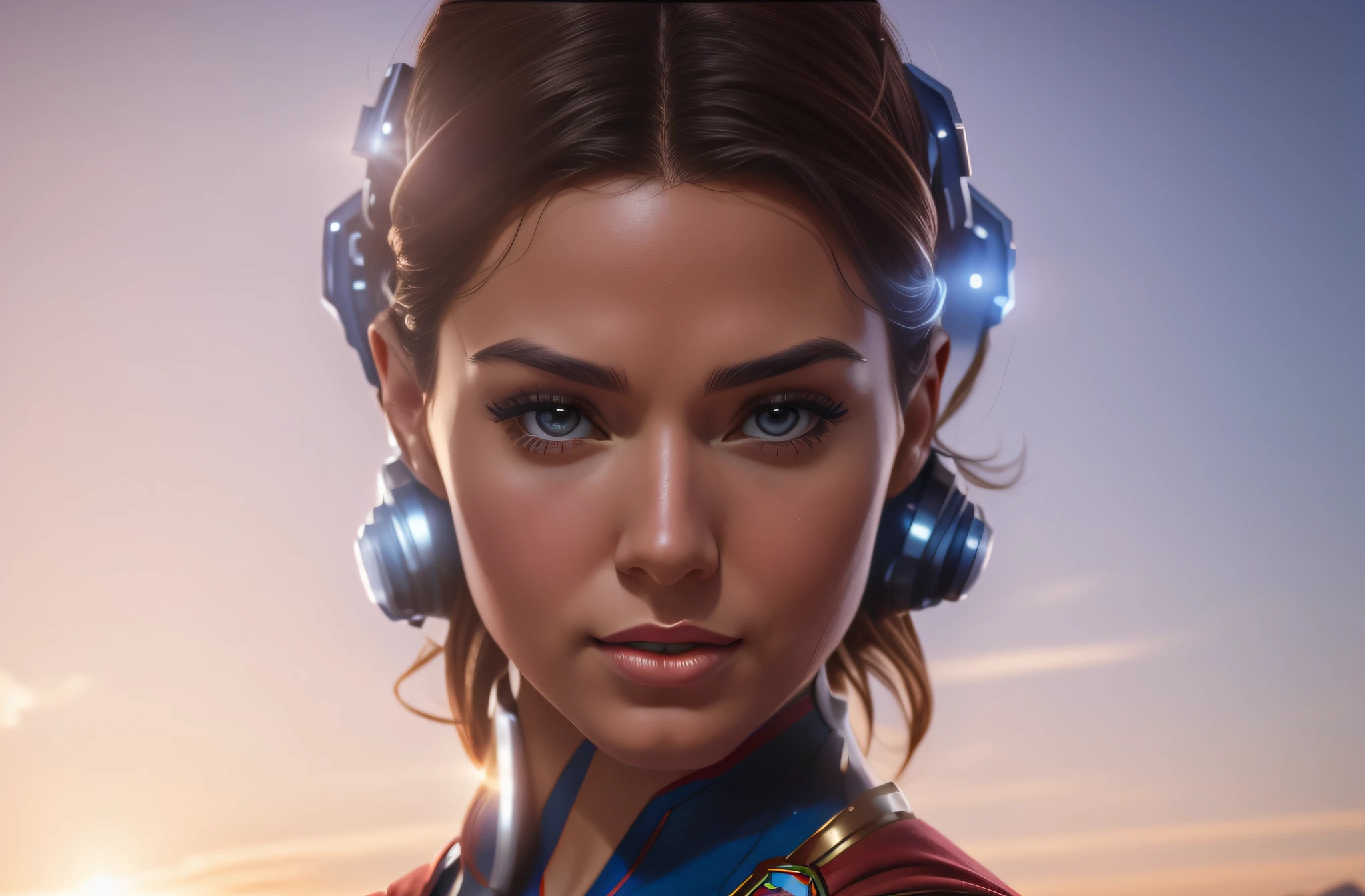 a close up of a woman in a superman costume posing for a picture, superhero portrait, supergirl, 8k artgerm bokeh, wojtek fus, super hero art, super photo realistic, artgerm portrait, stunning digital illustration, realistic digital art 4 k, realistic digital art 4k, closeup character portrait, artgerm. high detail