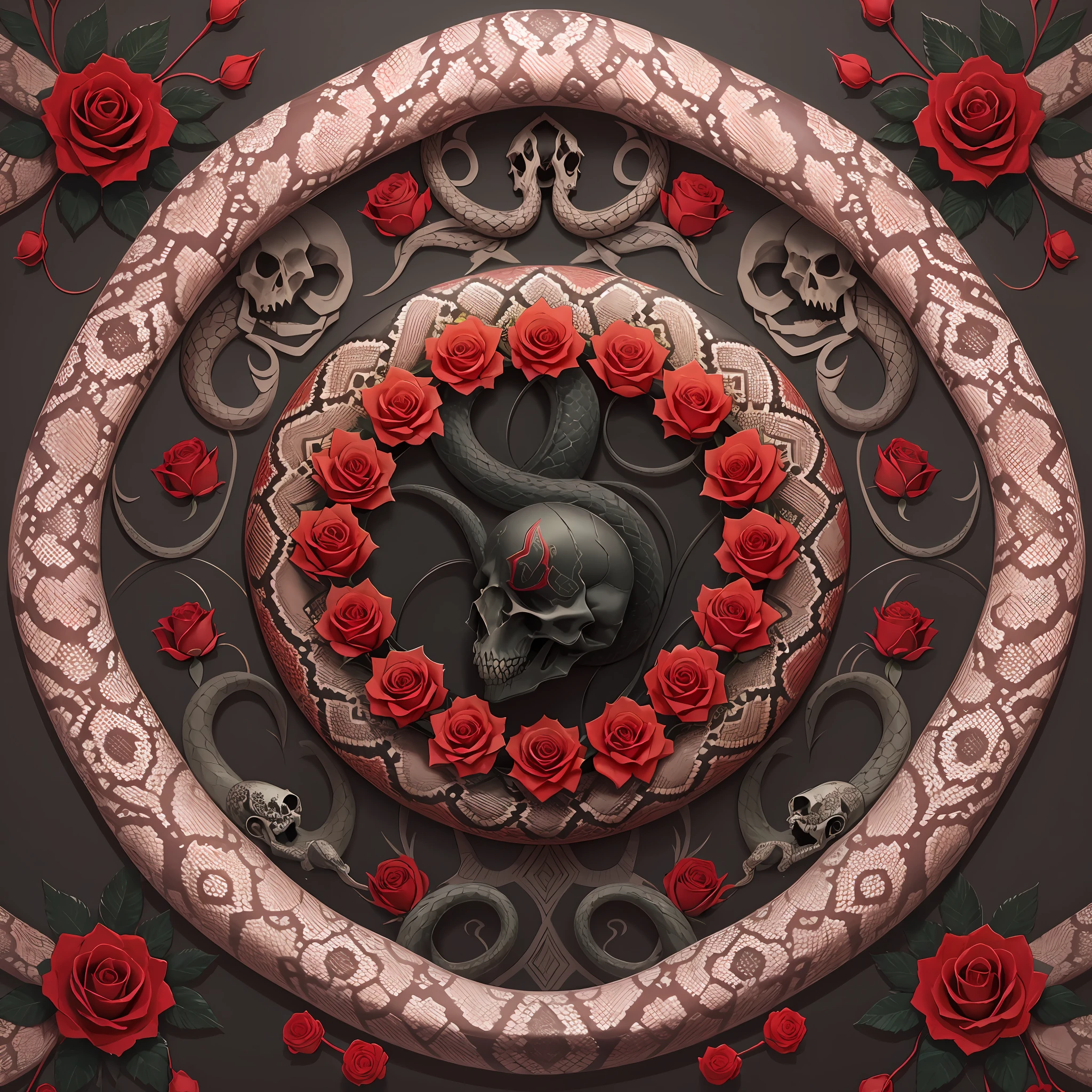 Wallpaper , roses , wallpaper , arabesques , snakes and snakes , skulls , black and red --auto --s2